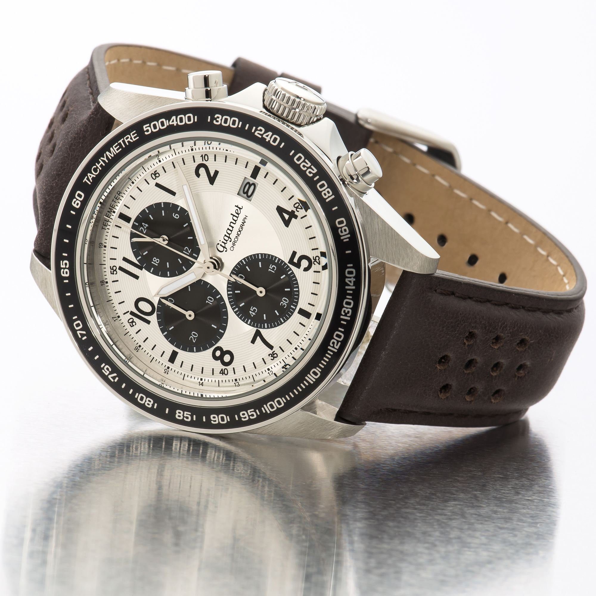 Gigandet Chronograph Racetrack, Mineralglas, Chronograph, Datumsanzeige, 24-Std. Anzeige, Tachymeter