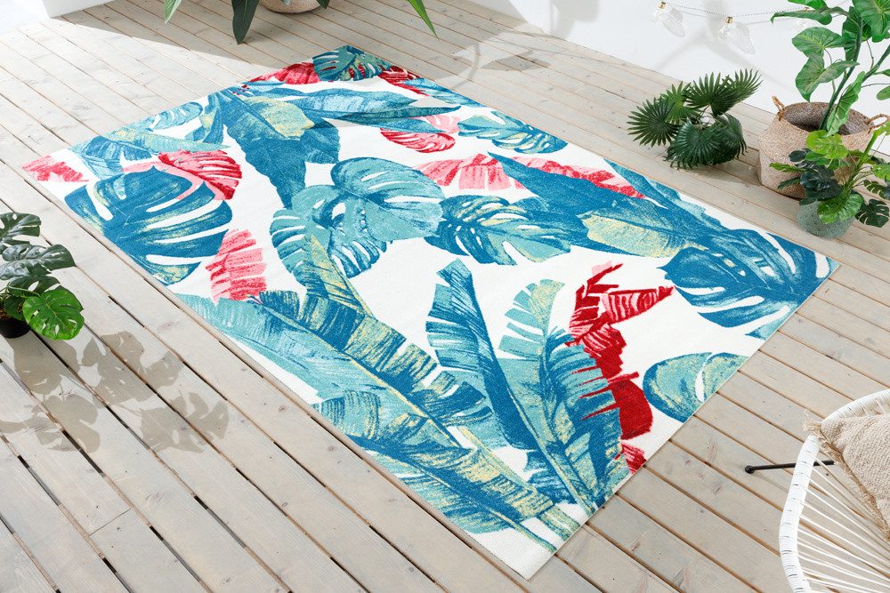 riess-ambiente Designteppich TROPICAL 180x120cm grün pink · floraler Teppich für In- und Outdoor, rechteckig, Höhe: 5 mm, wetterfest · pflegeleicht · Blatt-Muster · Fußbodenheizung-geeignet