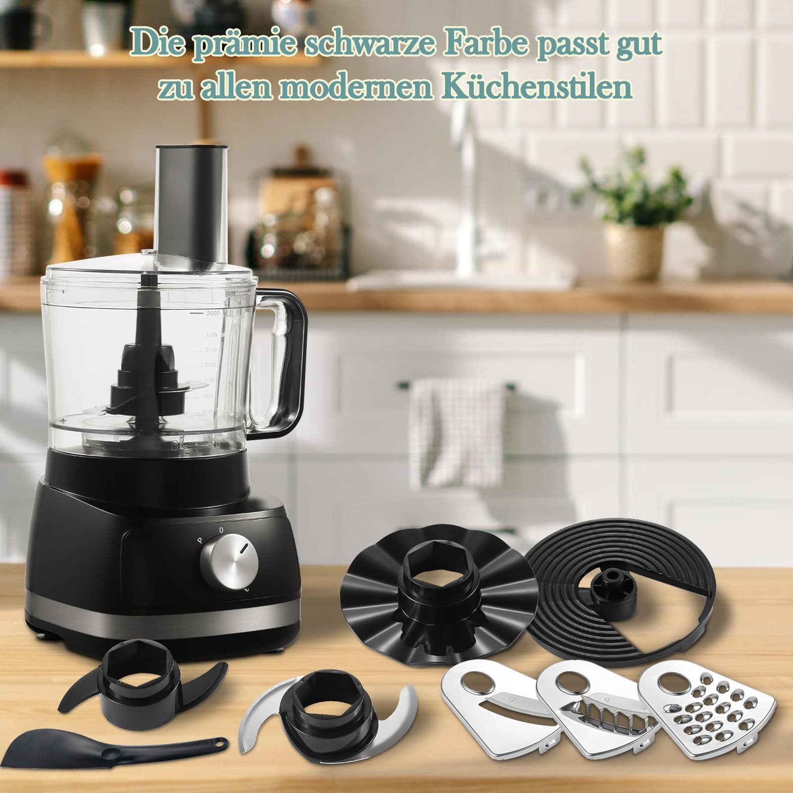 SNDOAS Küchenmaschine, 800 W, 2 l Schüssel, Mixer & Zerkleinerer mit 3 einstellbaren Geschwindigkeiten