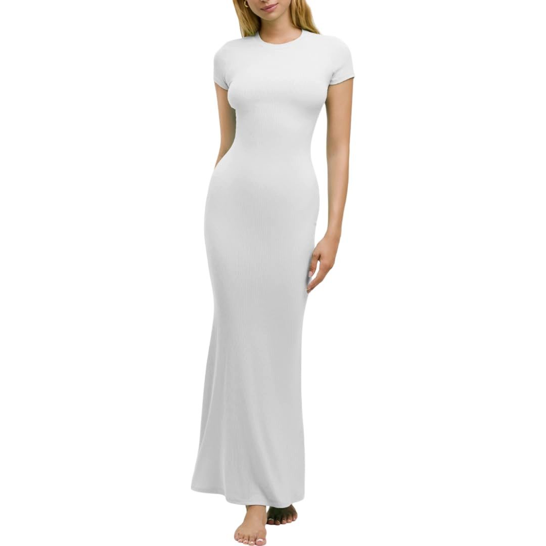 cfab by creamy fabrics Jerseykleid Ribbed T-Shirt Maxikleid-Snow White-3XL (1-tlg)