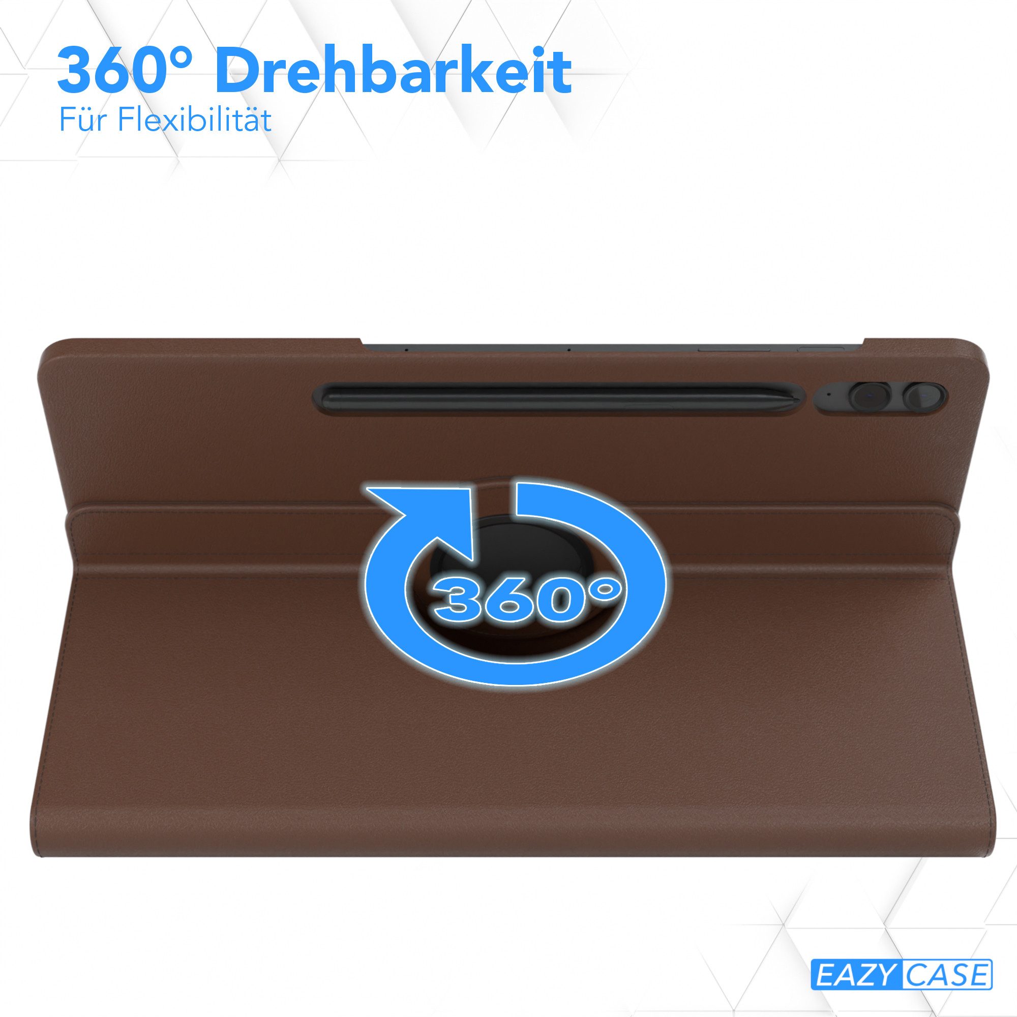 EAZY CASE Tablet-Hülle Rotation Case für Galaxy Tab S9 FE+ Rotationcase 12,4 Zoll, Schutztasche Tablet Case 360 Rotation Bookcover zum Aufstellen Braun