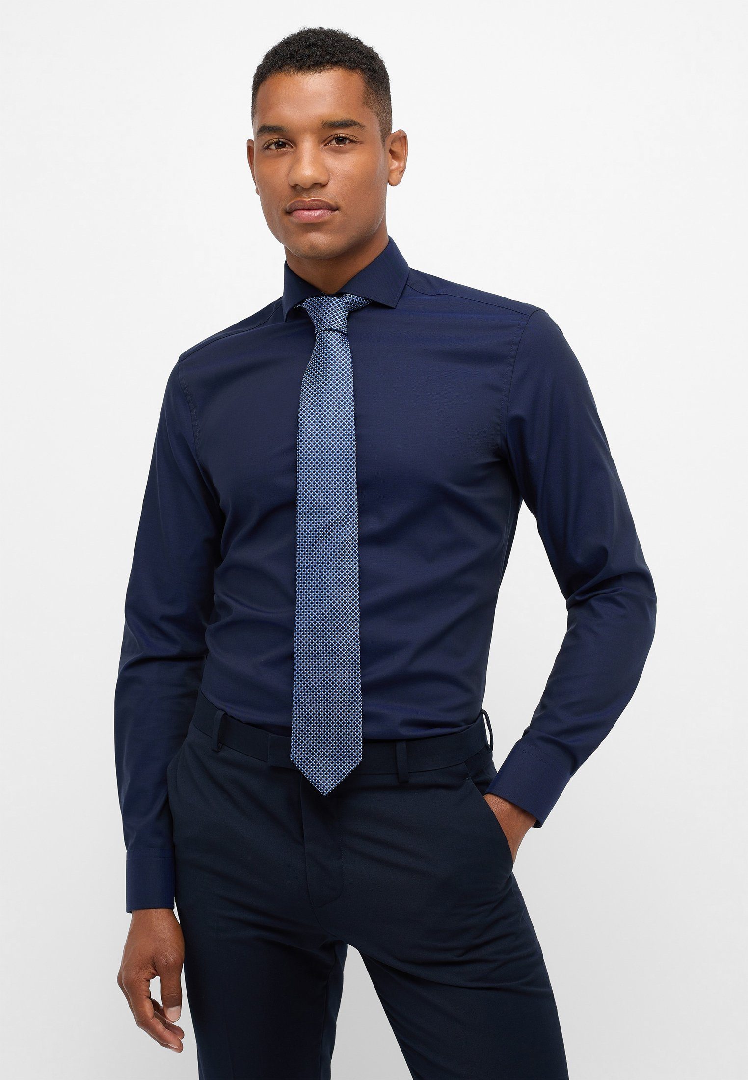 Eterna Langarmhemd SLIM FIT dunkelblau