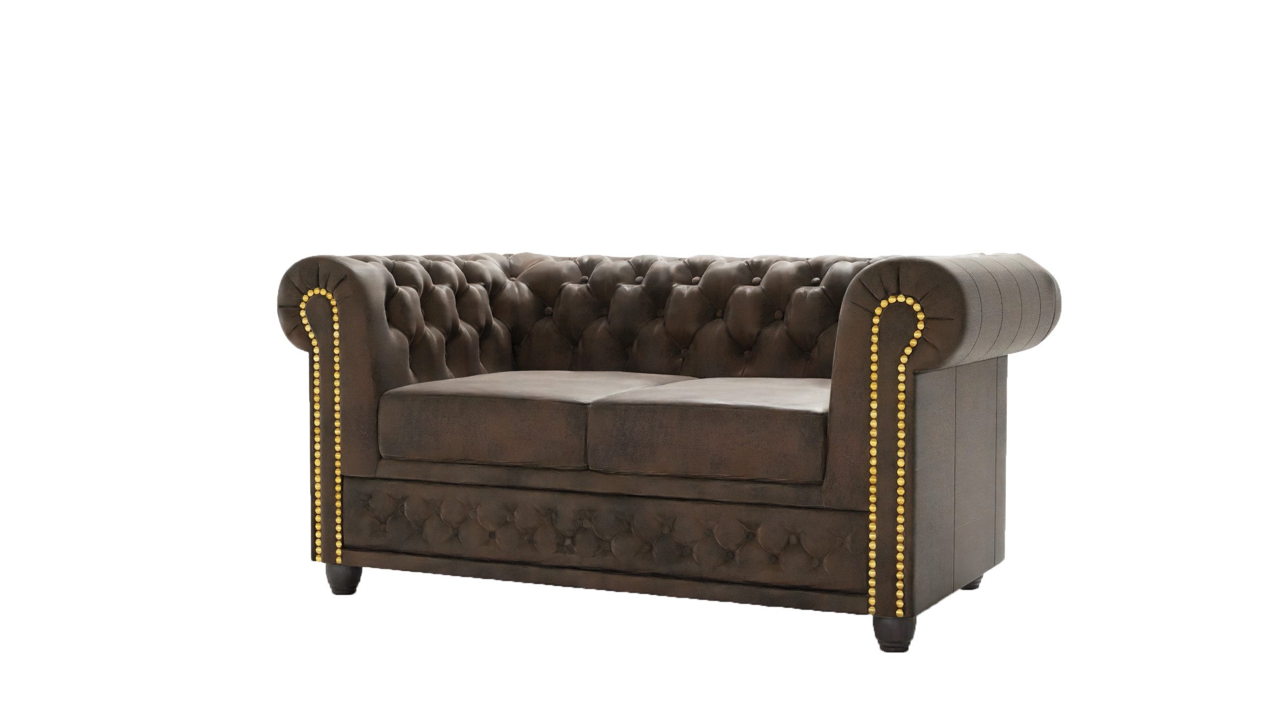 S-Style Möbel Chesterfield-Sofa Anton 2-Sitzer Sofa mit Schlaffunktion mit Holzfüßen, Mit Wellenfederung