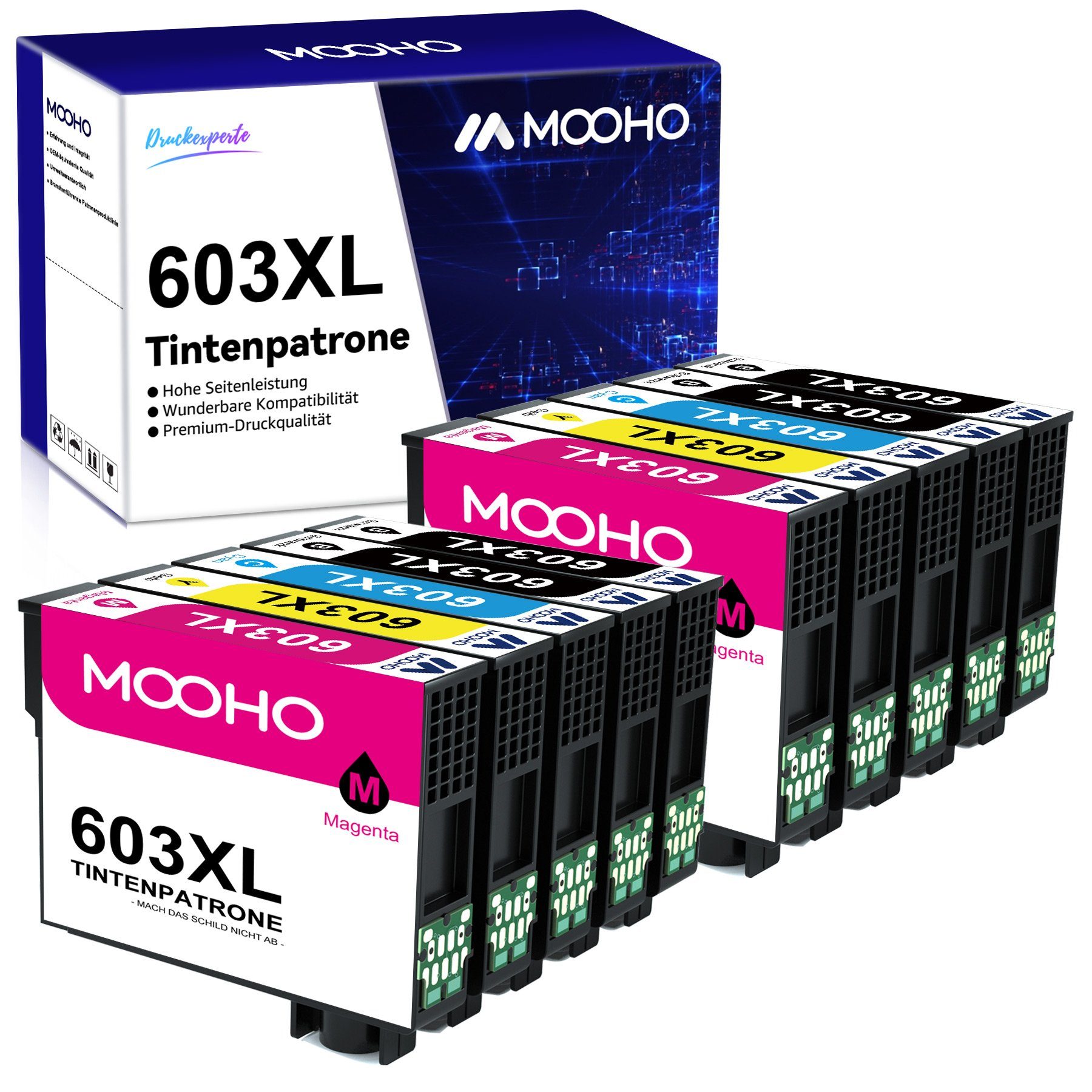 MOOHO ersetzt für EPSON 603XL 603 XL WF-2830 WF-2810 WF-2850 Tintenpatrone 4x Schwarz, 2x Cyan, 2x Magenta, 2x Gelb (10er-pack)