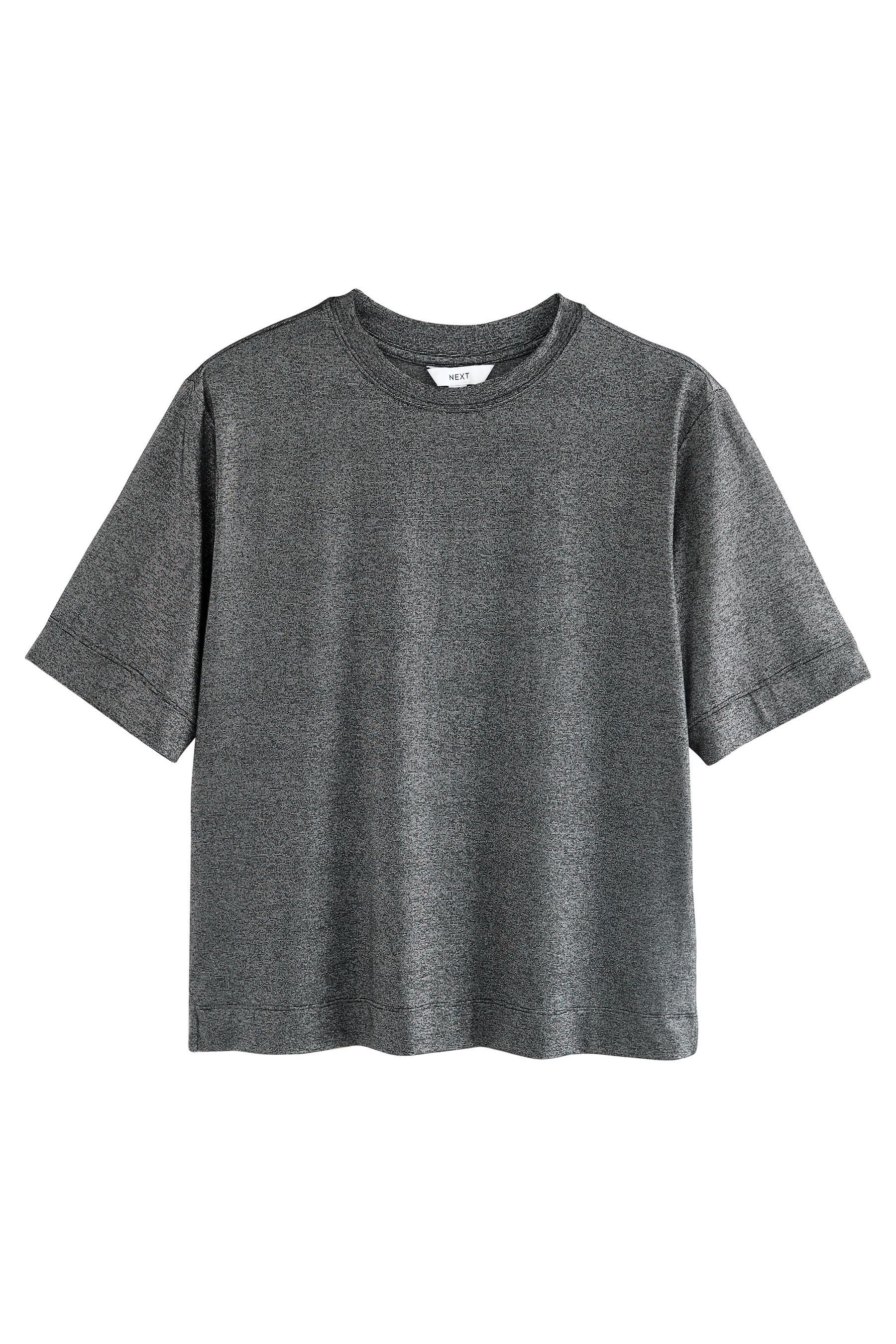 Next T-Shirt Kurzärmeliges, kastiges T-Shirt mit Glitzer (1-tlg)