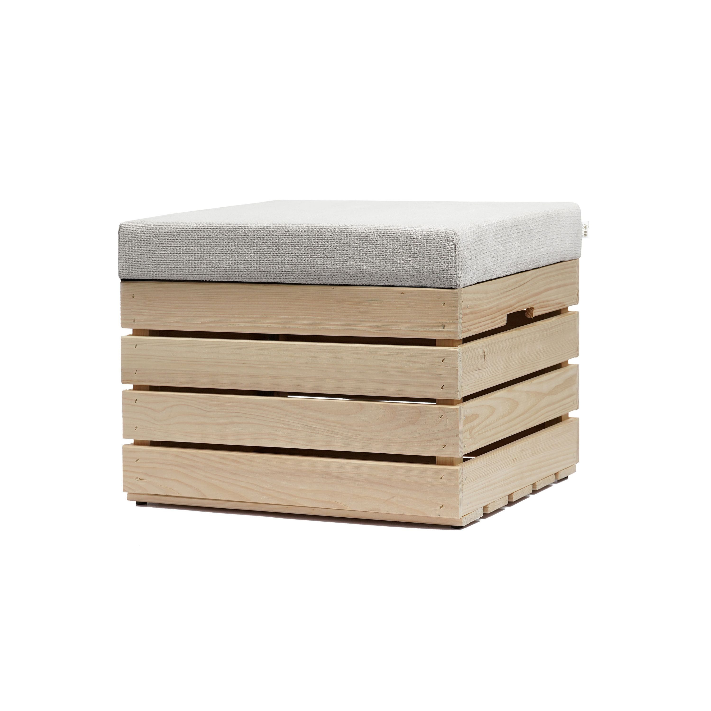 GrandBox Dekokiste Sitzhocker mit Stauraum 37x40x50 mit Polster – Naturholz (1er Set)