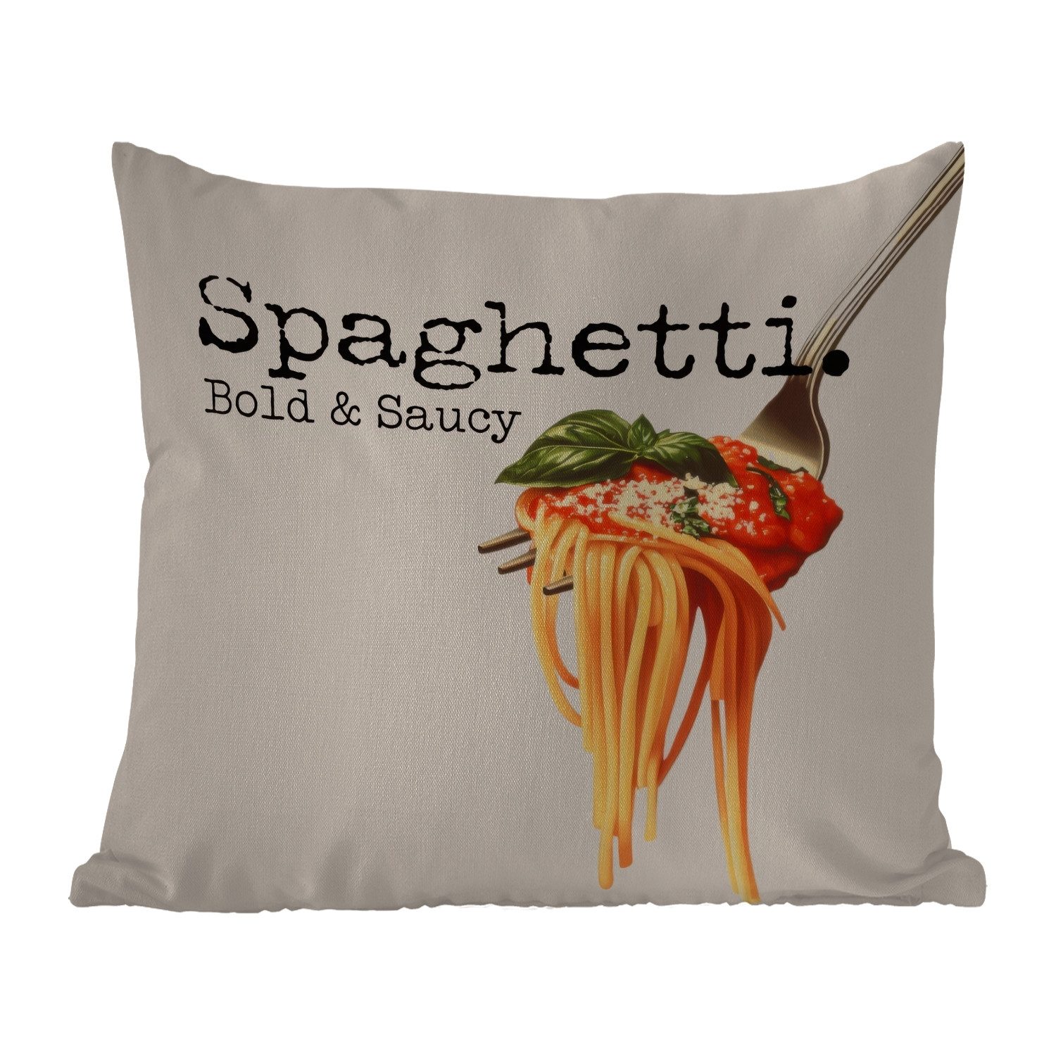 MuchoWow Dekokissen Spaghetti - Tomatensauce - Parmesankäse, Kissenbezüge, Kissenhülle, Kissen, Outdoor, 40x40 cm