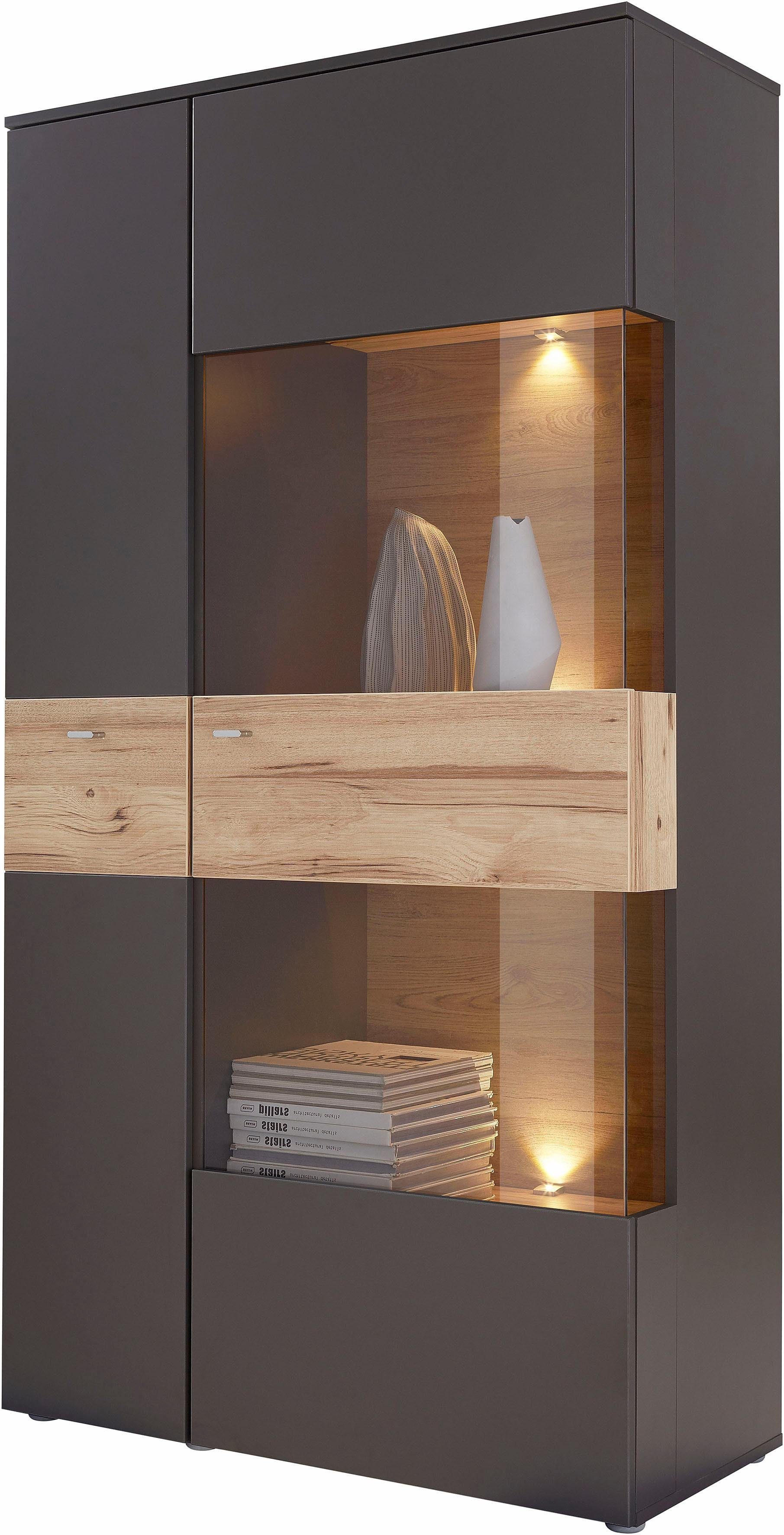 FORTE Vitrine Como Highboard, LED Beleuchtung Einlegeböden, Glastüre, Soft Close