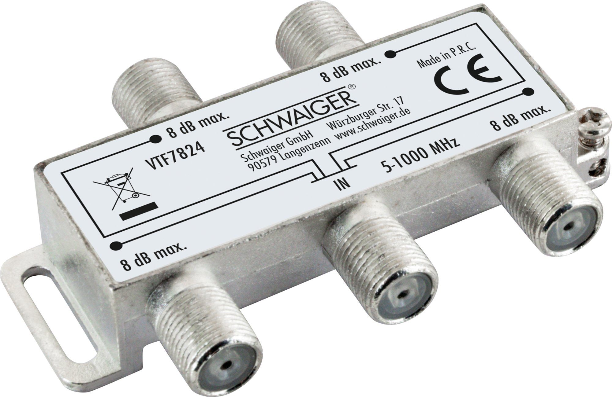 Schwaiger SAT-Verteiler VTF7824 531 (verteilt ein Signal auf vier Teilnehmer), für Kabel- und Antennenanlagen