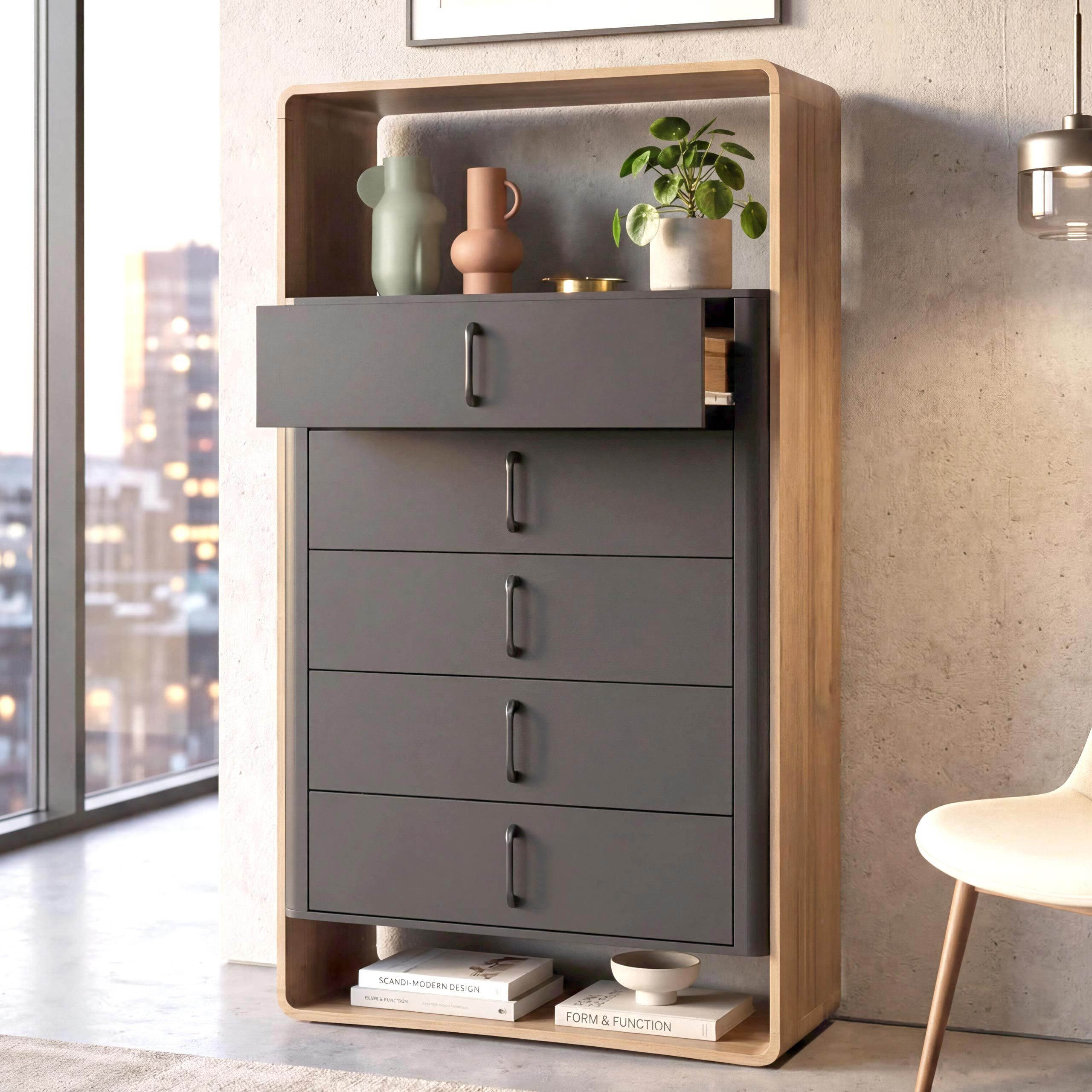 MCW Highboard MCW-P43-H, Abgerundete, organische Form, Stabile Konstruktion