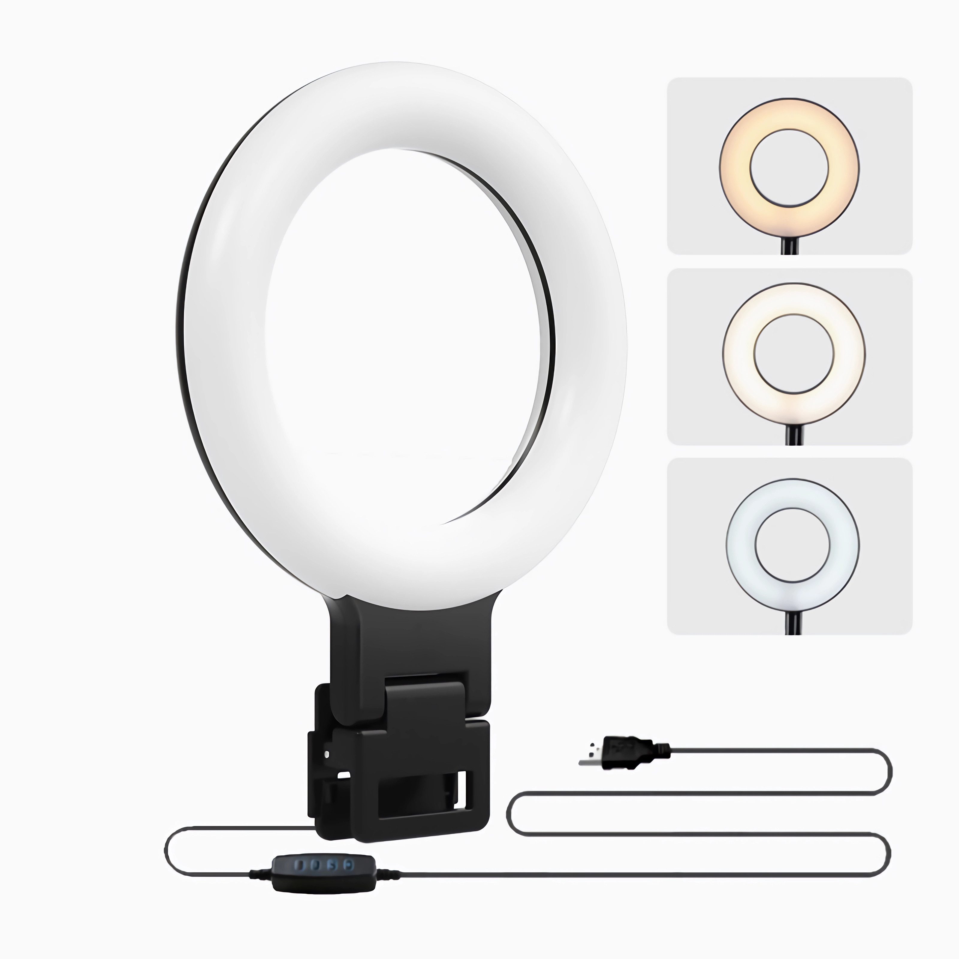 Bolwins Ringlicht P87C Ringlicht Klemmen USB LED Lampe Schwanenhals 3 Modi 10 Stufe, 3 Farbmodi 10 Helligkeitsstufen 180° Schwanenhals Clip-Halterung