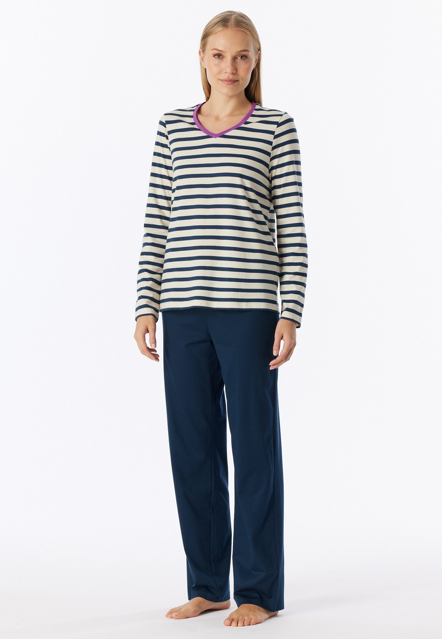 Schiesser Schlafanzug Casual Essentials (2 tlg) Baumwolle, V-Ausschnitt, langärmelig – Bild 5 von 5
