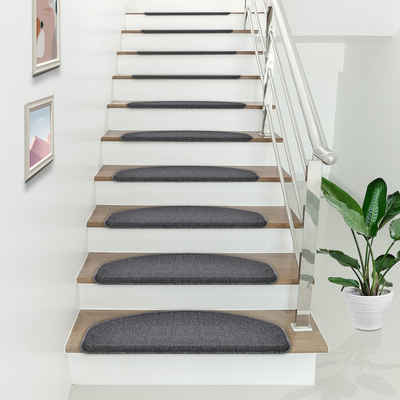 Stufenmatte, en.casa, halbrund, 15-er Set Treppenmatten 65 x 24 cm halbrund selbstklebend Treppenschoner Stufenteppich Dunkelgrau
