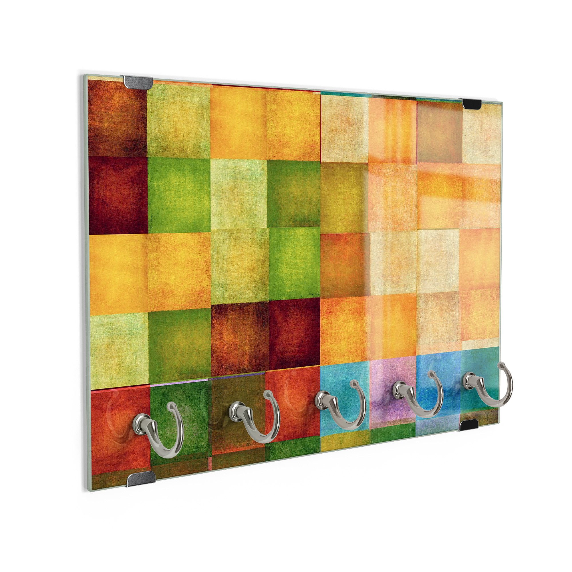 DEQORI Schlüsselbrett 'Bunte Farbquadrate', (1 St), Schlüsselhalter Schlüssel Haken Schlüsselboard modern Schlüsselleiste