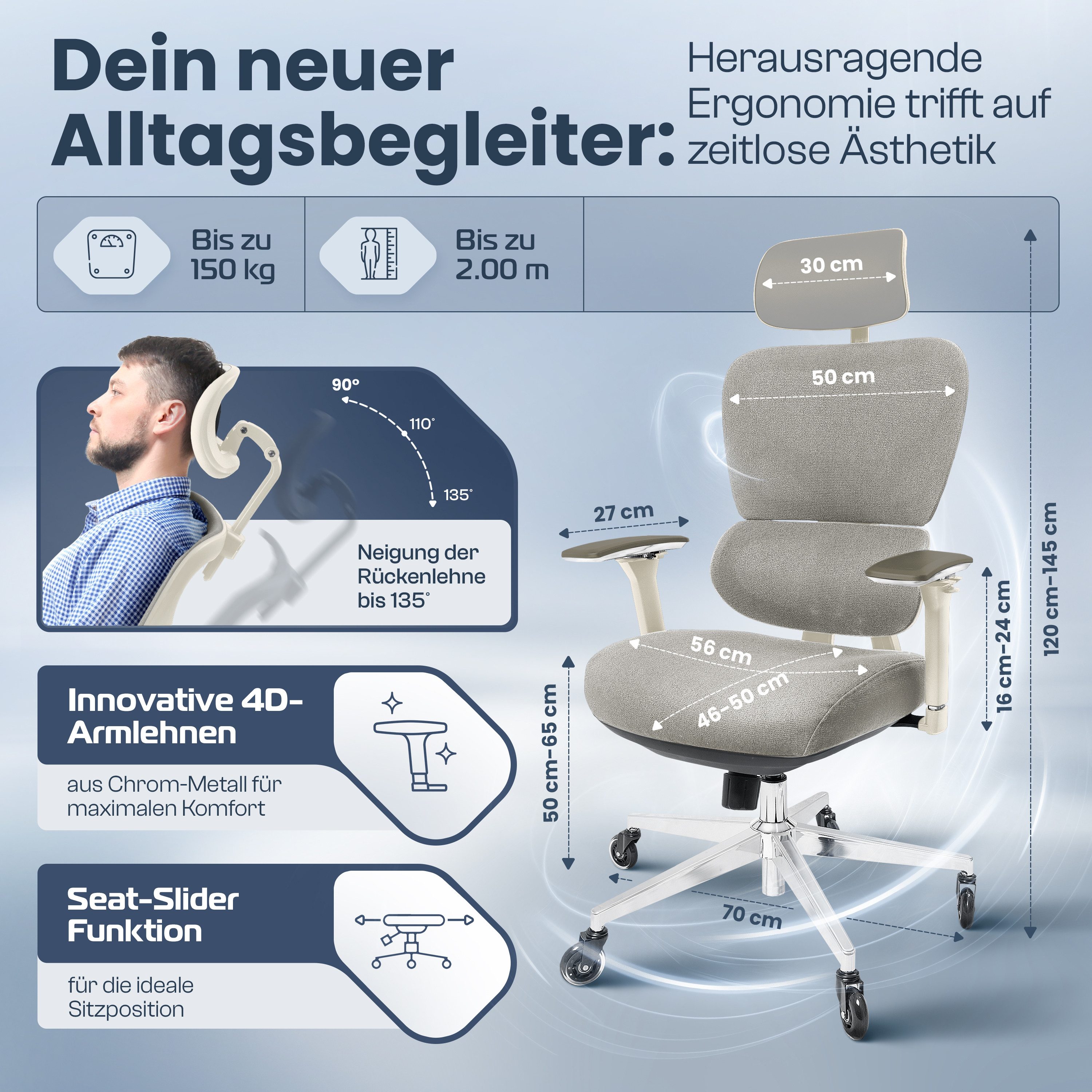 CLOUVOU Bürostuhl ProSeat, ergonomischer Schreibtischstuhl, Gaming günstig online kaufen