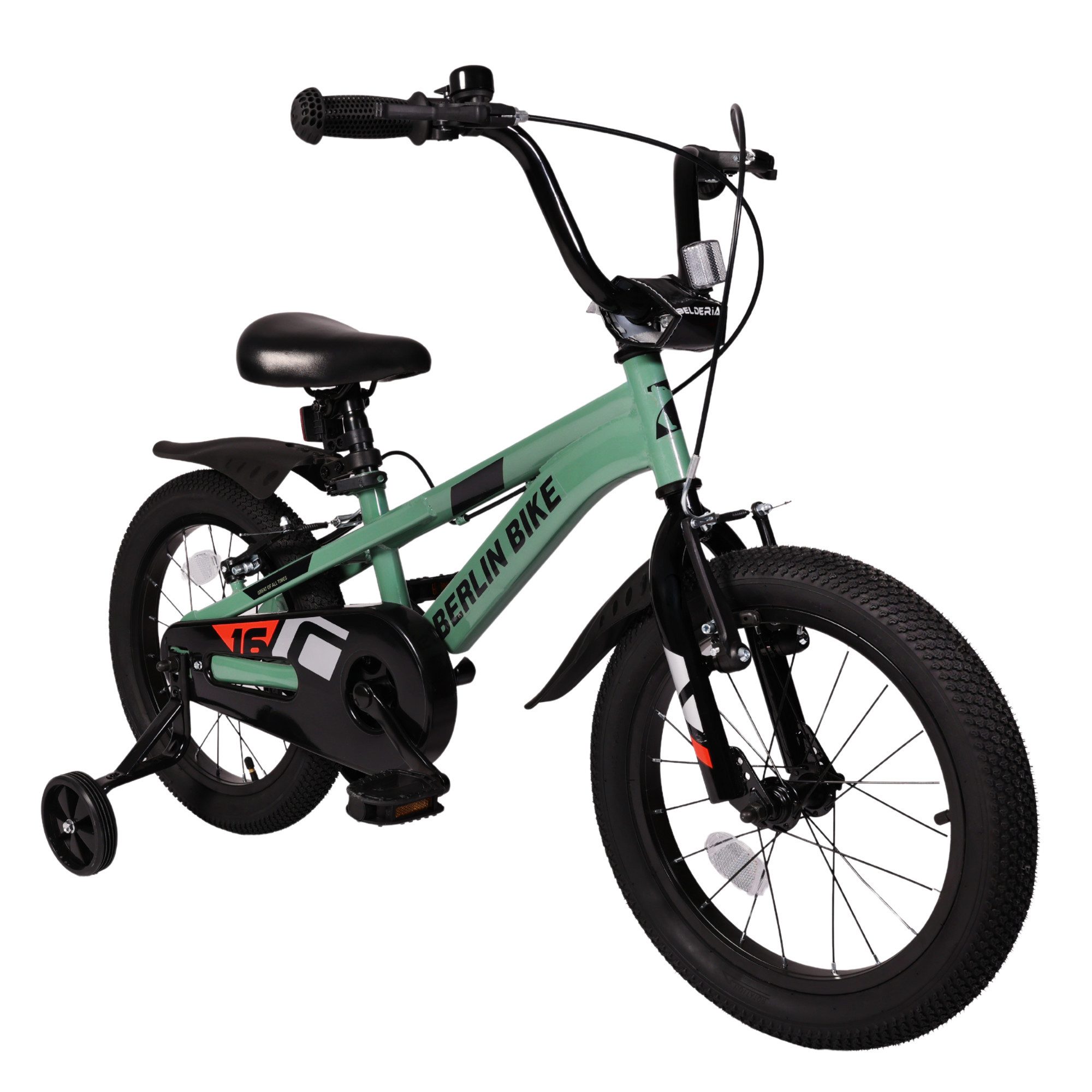 BERLIN BIKE Kinderfahrrad Cross 16 Zoll für Jungen und Mädchen mit Stützräder, 1 Gang, Spielerisch Balance und Motorik fördern