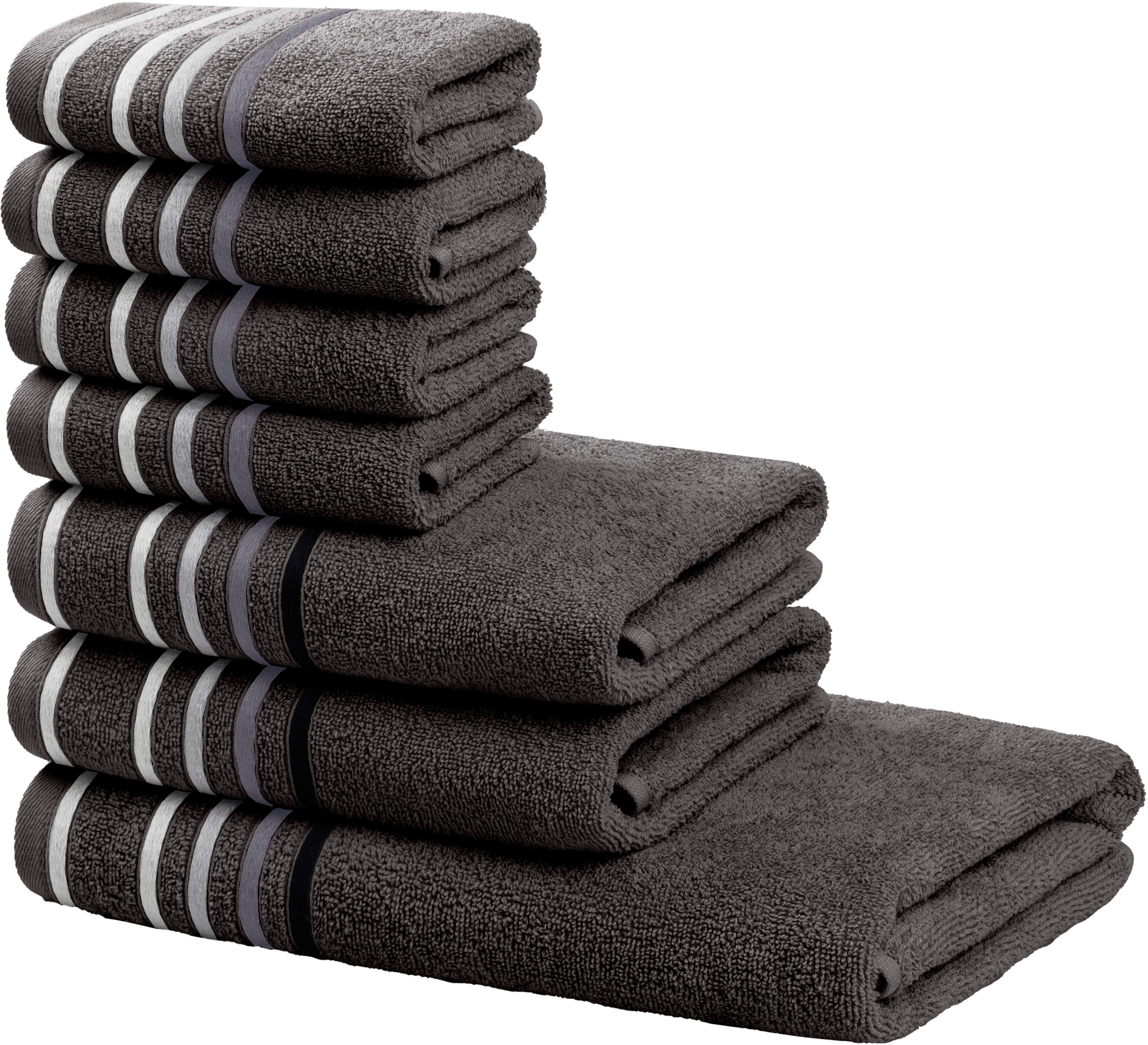 OTTO home Handtuch Set Niki, Duschtuch, Handtücher und Gästetücher, Walkfrottee (Set, 7-St), Handtücher mit mehrfarbiger Streifenbordüre, weich, aus 100% Baumwolle