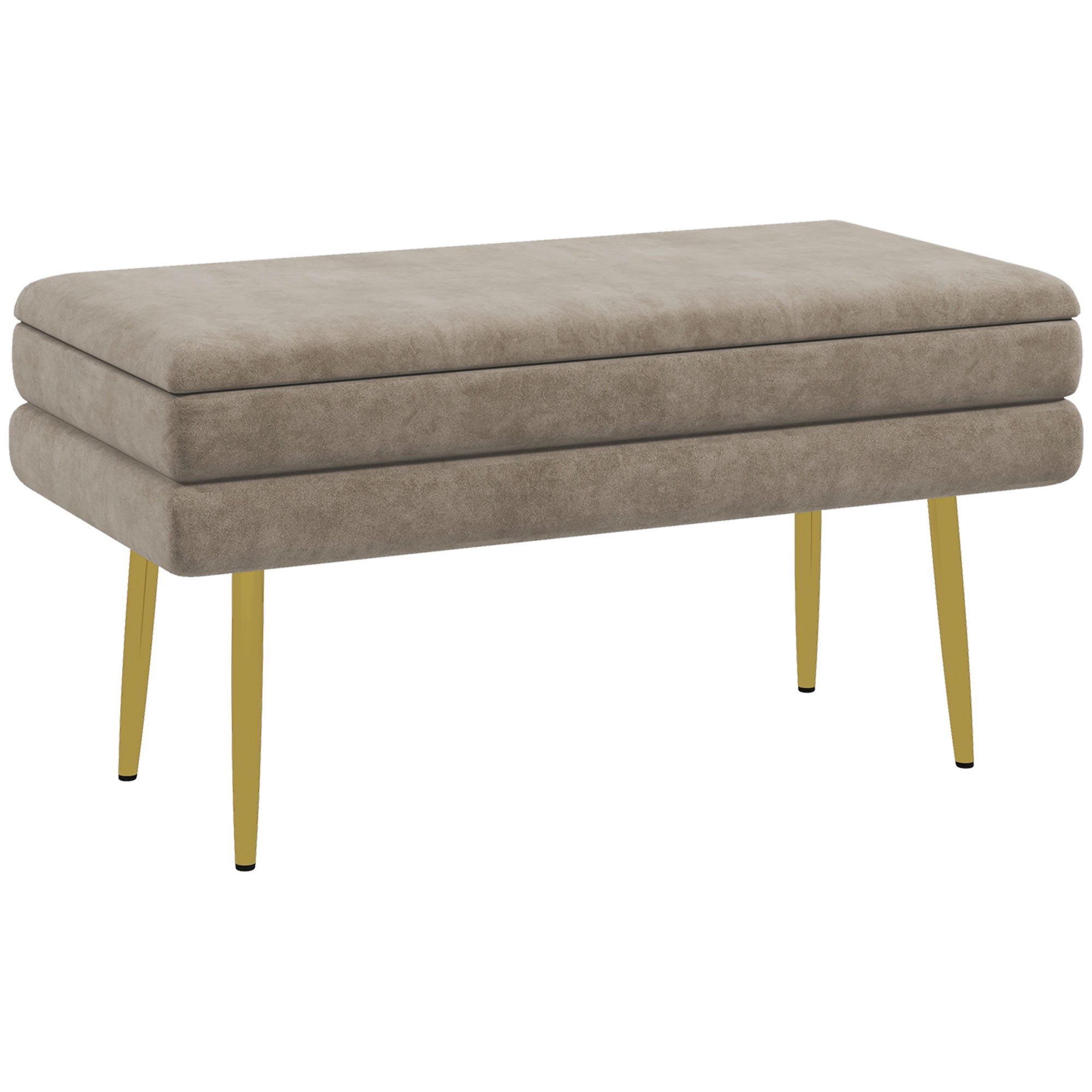 HOMCOM Sitzbank mit Samtoptik (Bettbank mit Stahlbeine, 1-St., Polsterbank mit Stauraum), für Wohnzimmer, Schlafzimmer, Beige, 79,5 x 37,5 x 43 cm – Bild 2 von 5
