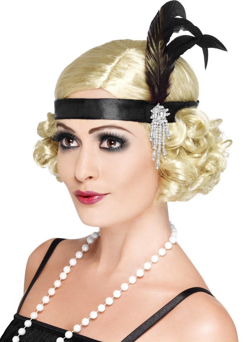 Smiffys Kostüm 20er Jahre Stirnband schwarz, Nostalgisches Accessoire für Looks im Stil der Roaring Twenties