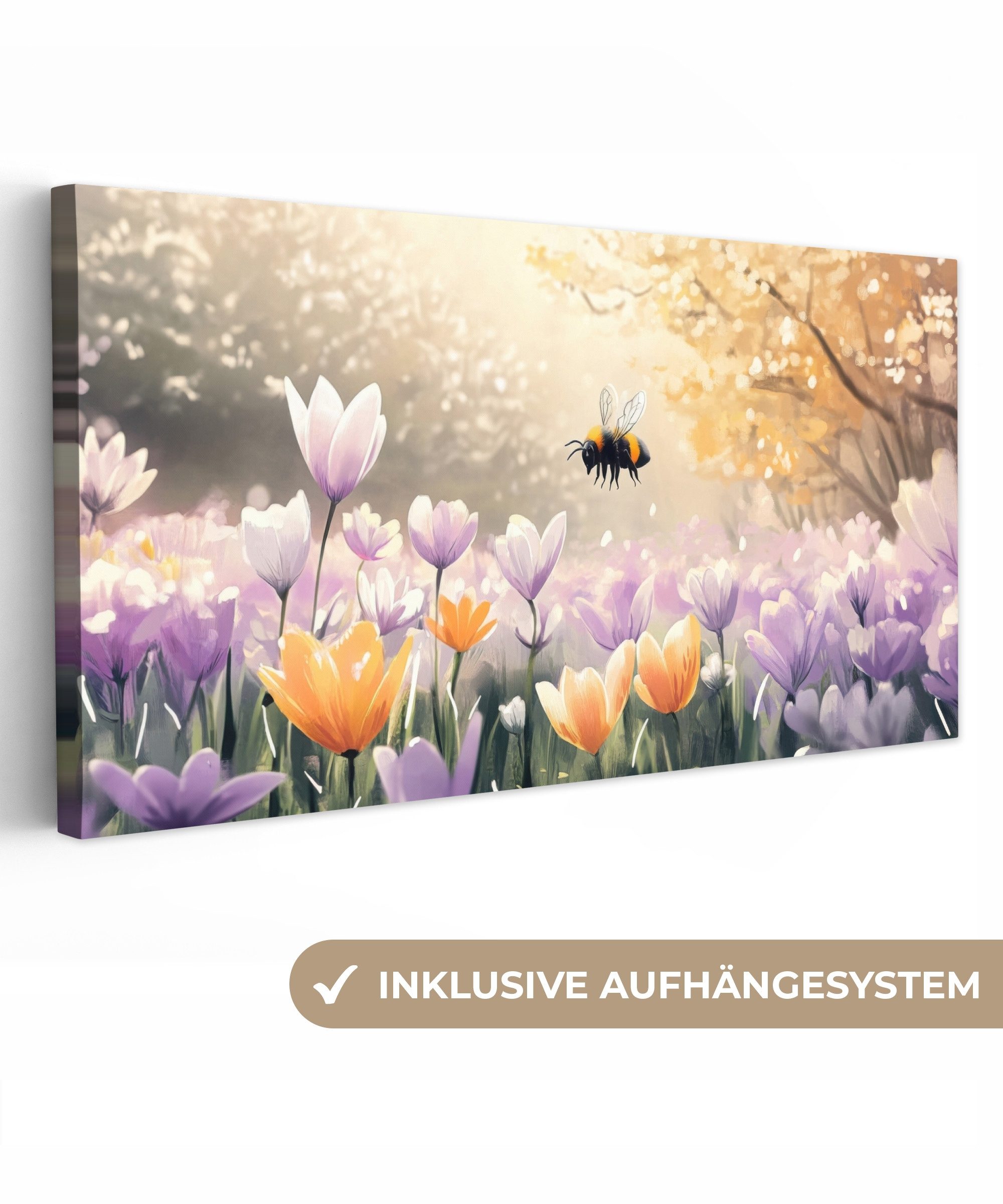 OneMillionCanvasses® Leinwandbild Panorama Veilchen - Biene günstig online kaufen