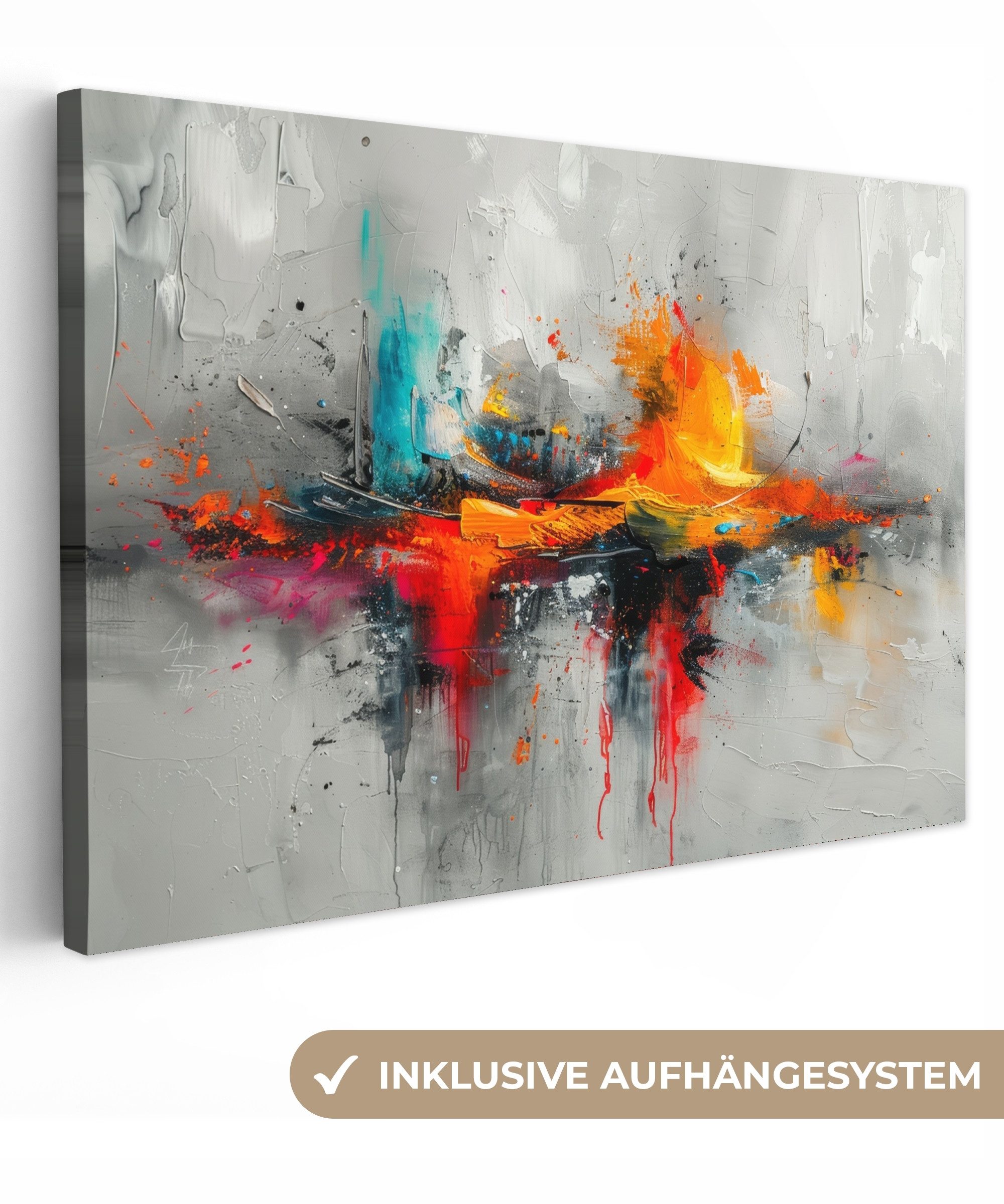 OneMillionCanvasses® Leinwandbild Modern - Orange - Grau - Kunst, Fotodruck günstig online kaufen