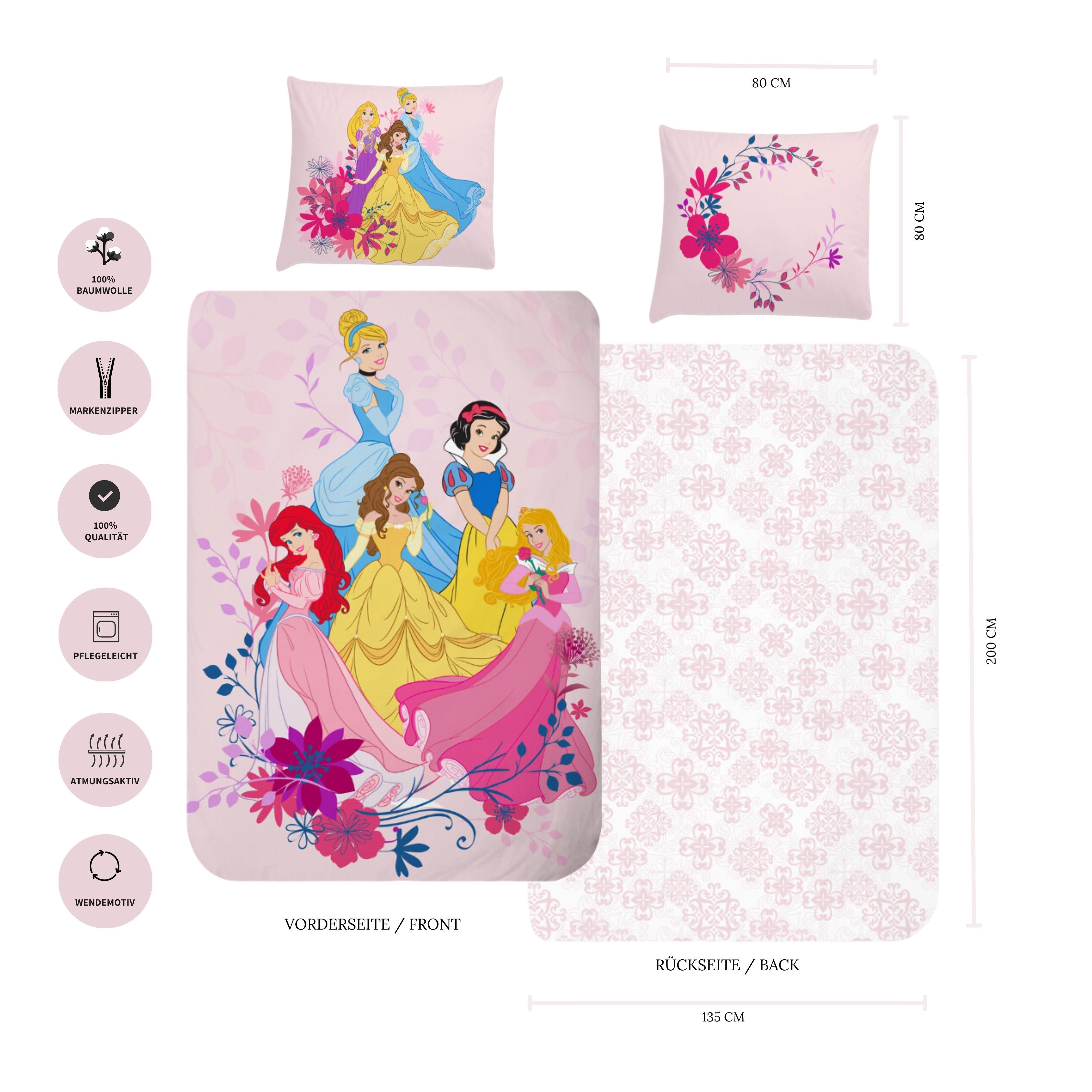 MTOnlinehandel Kinderbettwäsche Disney Prinzessin 135x200+80x80 cm, günstig online kaufen