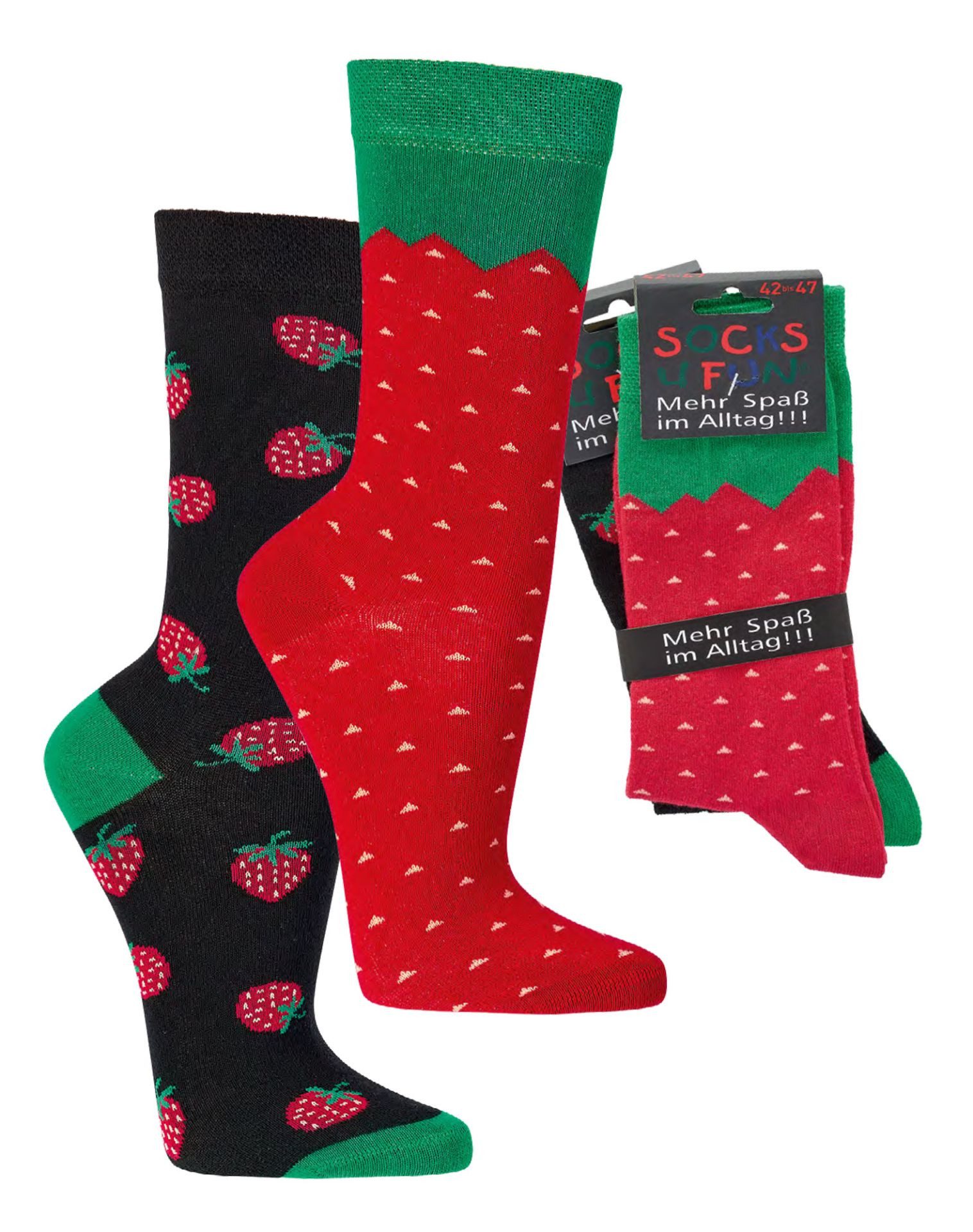 Freizeitsocken 2 Paar Fun Socken, lustige Spaß Socken Erdbeere, Geschenkidee
