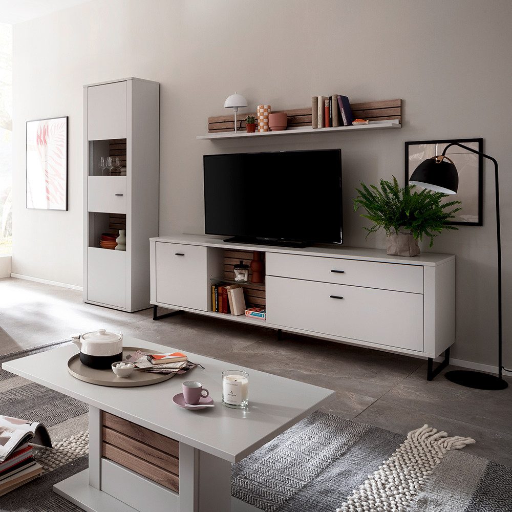 Lomadox Couchtisch LAUREANA-05, Sofatisch Wohnzimmertisch, weiß mit Eiche