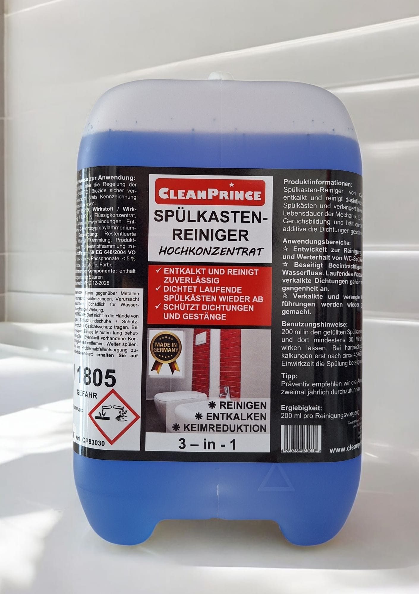 CleanPrince Spülkasten-Reiniger Konzentrat, Ablagerungen Entkalker Flüssigreiniger (REINIGEN, ENTKALKEN, KEIMREDUKTION)