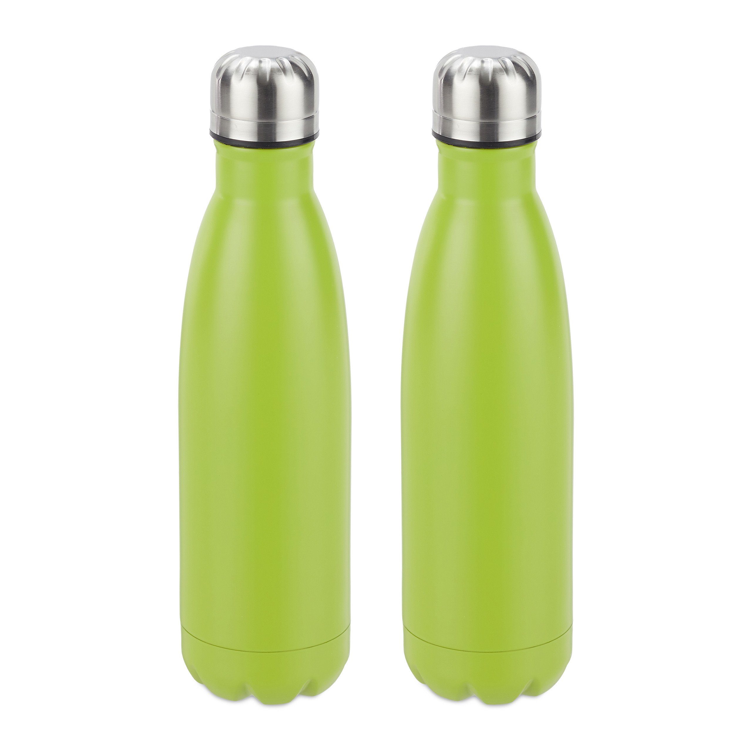 relaxdays Isolierflasche 2 x Trinkflasche Edelstahl grün