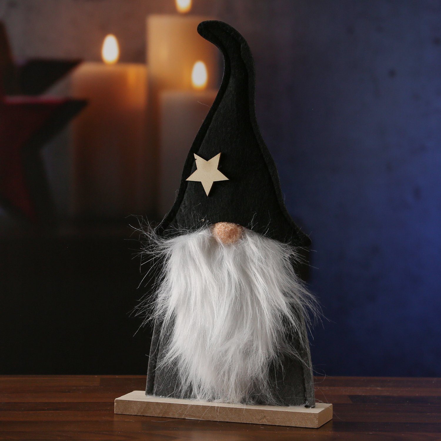 MARELIDA Weihnachtsfigur Wichtel Dekofigur stehend Weihnachtswichtel Bart schwarze (1 St) Mütze H:34cm