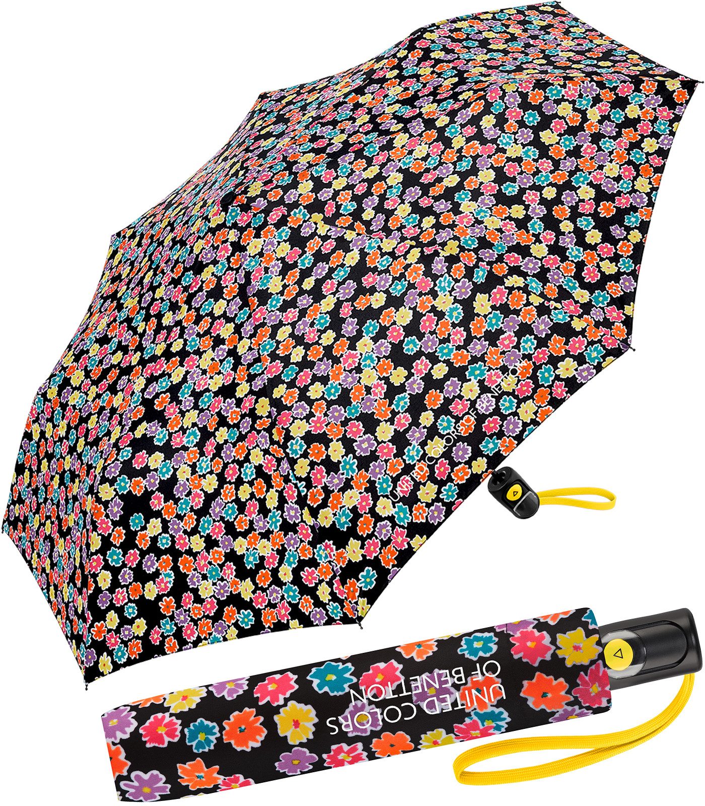 United Colors of Benetton Taschenregenschirm für Damen mit Auf-Automatik FS 2026 Design, klein, leicht, stabil und modern