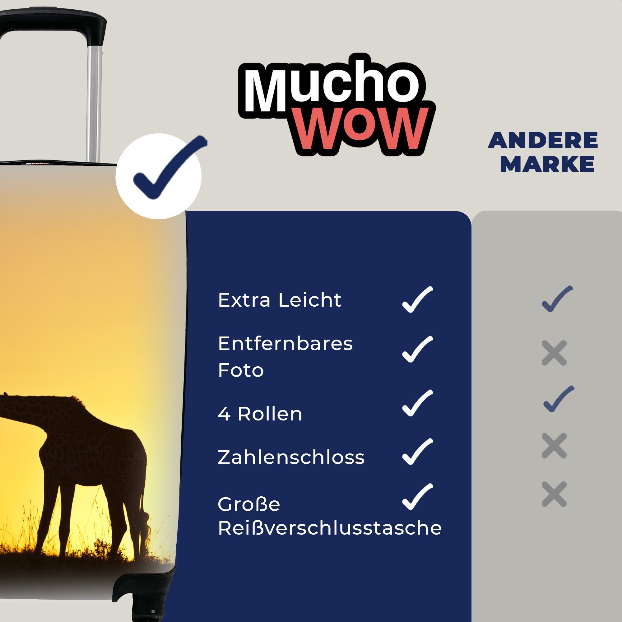 MuchoWow rollen, Giraffe Handgepäck Ferien, - 4 mit Reisetasche Scherenschnitt für - Trolley, Reisekoffer Kalb, Handgepäckkoffer Rollen,