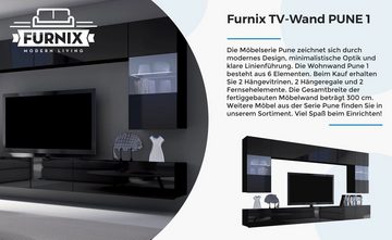 Furnix TV-Wand PUNE 1 Mediawand Möbelwand Wohnwand 6-teilig Farbauswahl, geräumig, 300 cm breit, ohne LED