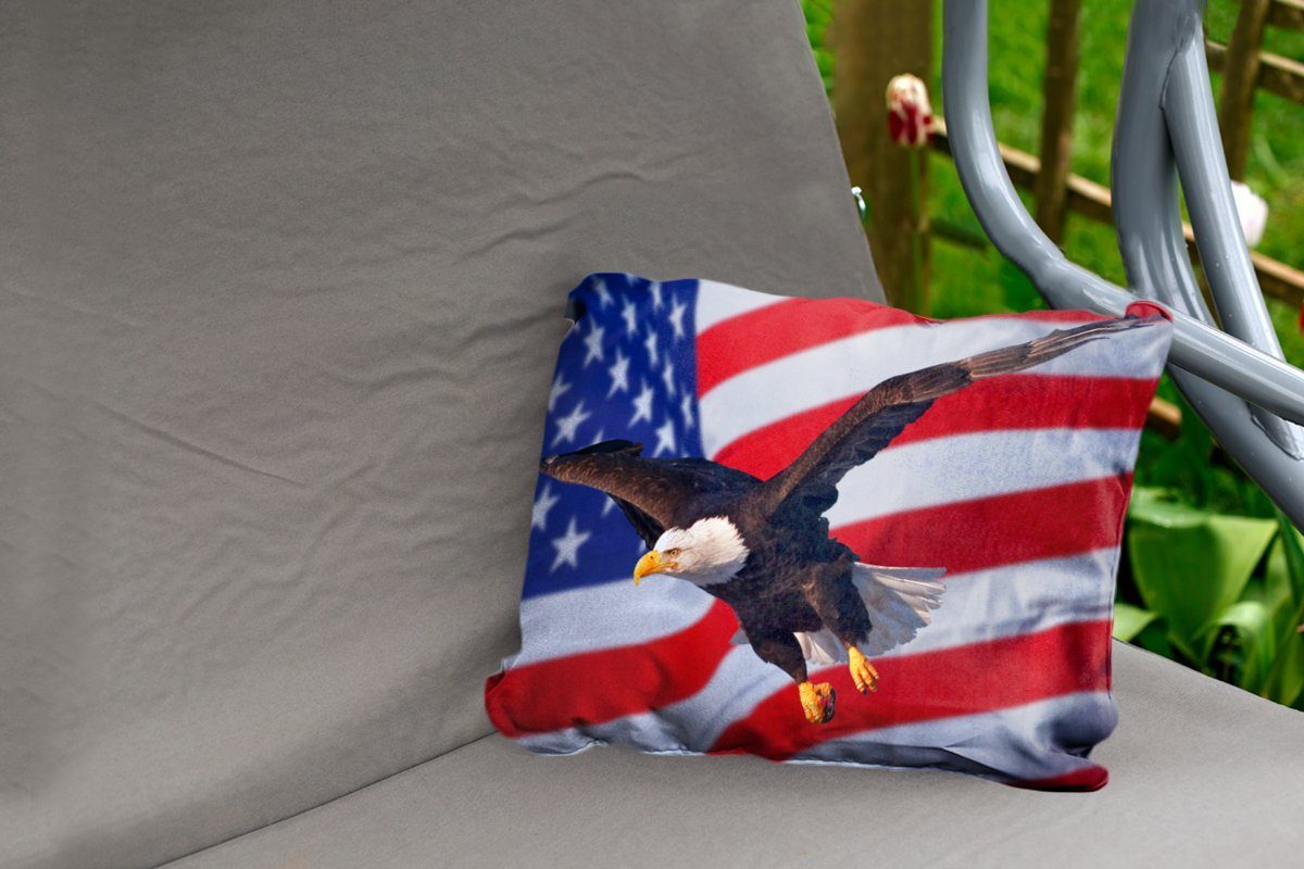 Dekokissenbezug, Amerikanischer Weißkopfseeadler Polyester, amerikanischen Outdoor-Dekorationskissen, Dekokissen vor MuchoWow der Kissenhülle Flagge,