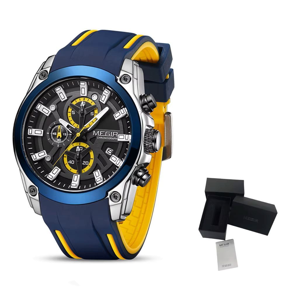 Quarzuhr Megir MN2144G Sportliche Herrenuhr Chronograph mit Silikonarmband