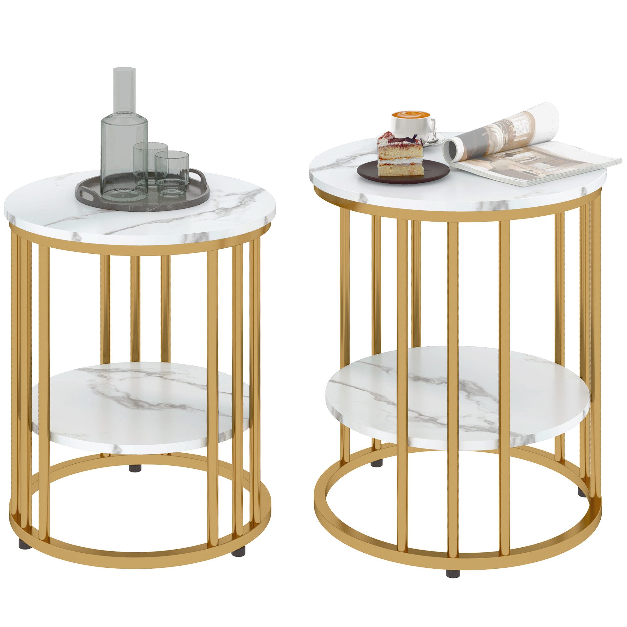 HOMCOM Couchtisch Wohnzimmertisch mit Ablage, Stahlrahmen (Sofatisch, 2-St. günstig online kaufen