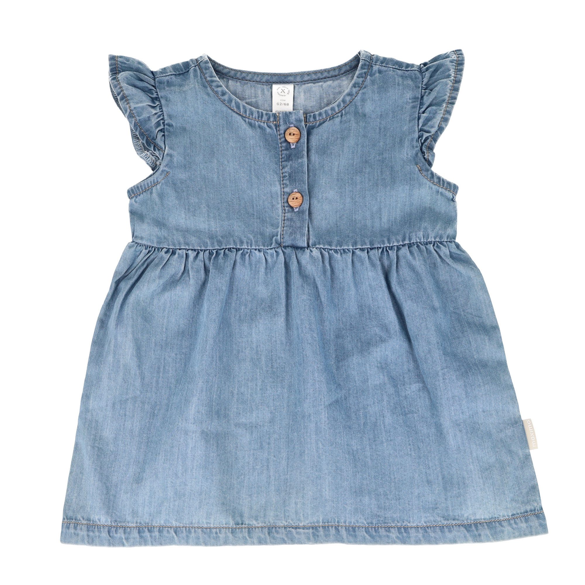 MAXIMO Sommerkleid (1-tlg) Denim-Optik, Rüschenärmel, Holzknöpfe, Blau