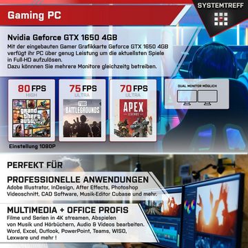 SYSTEMTREFF Basic Gaming-PC (AMD Ryzen 5 4500, GeForce GTX 1650, 16 GB RAM, 2000 GB HDD, 512 GB SSD, Luftkühlung, Windows 11, WLAN)
