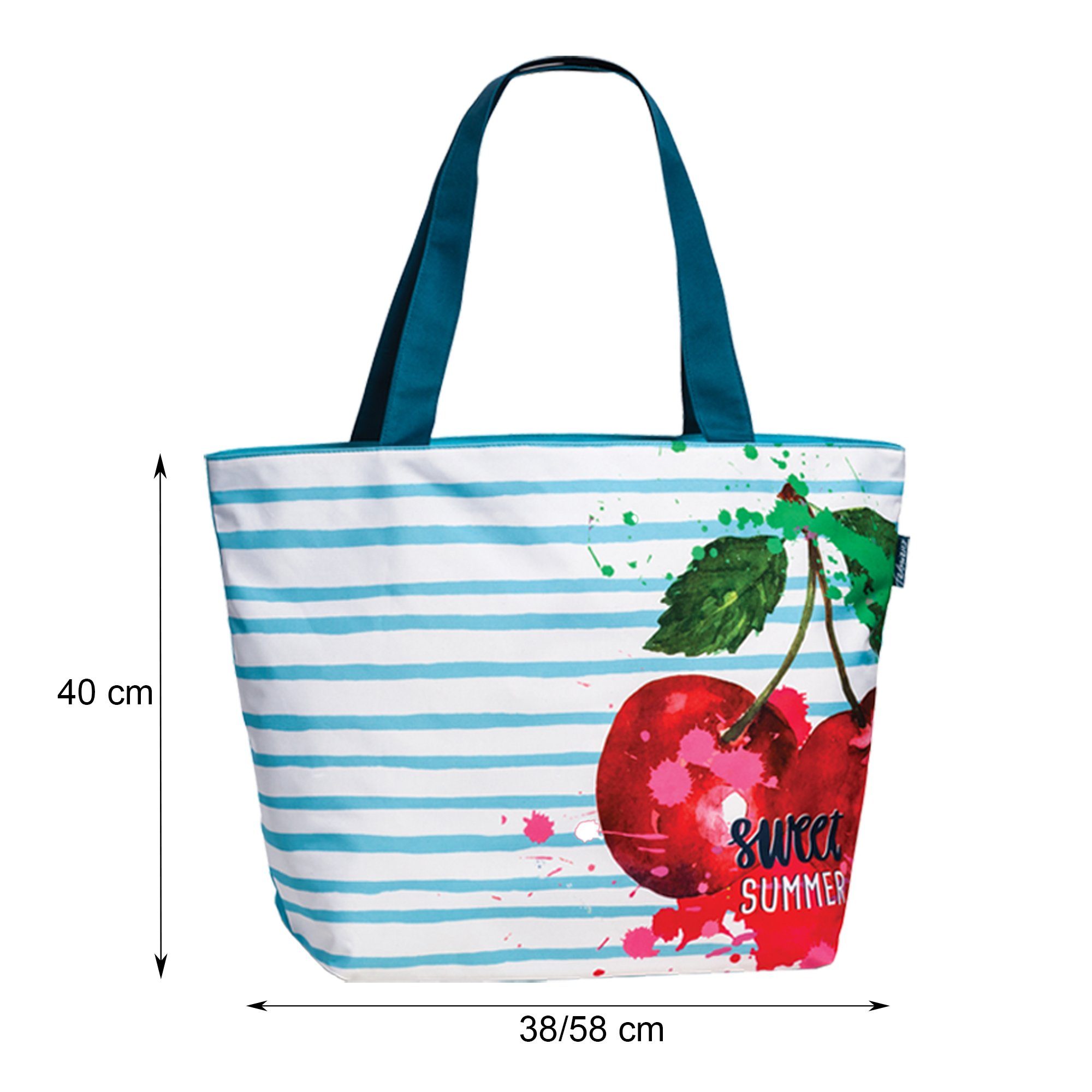 Shopper Einkaufsshopper Haus Beach Blau Schultertasche und Badetasche Deko Reißverschluss Strandtasche
