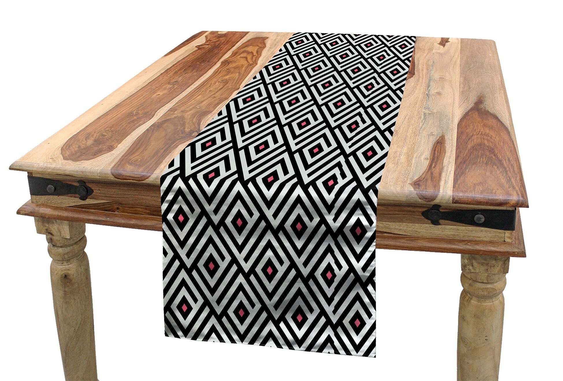 Abakuhaus Tischläufer Esszimmer Küche Rechteckiger Dekorativer Tischläufer, Nervös Minimalist Maze mit Zigzags