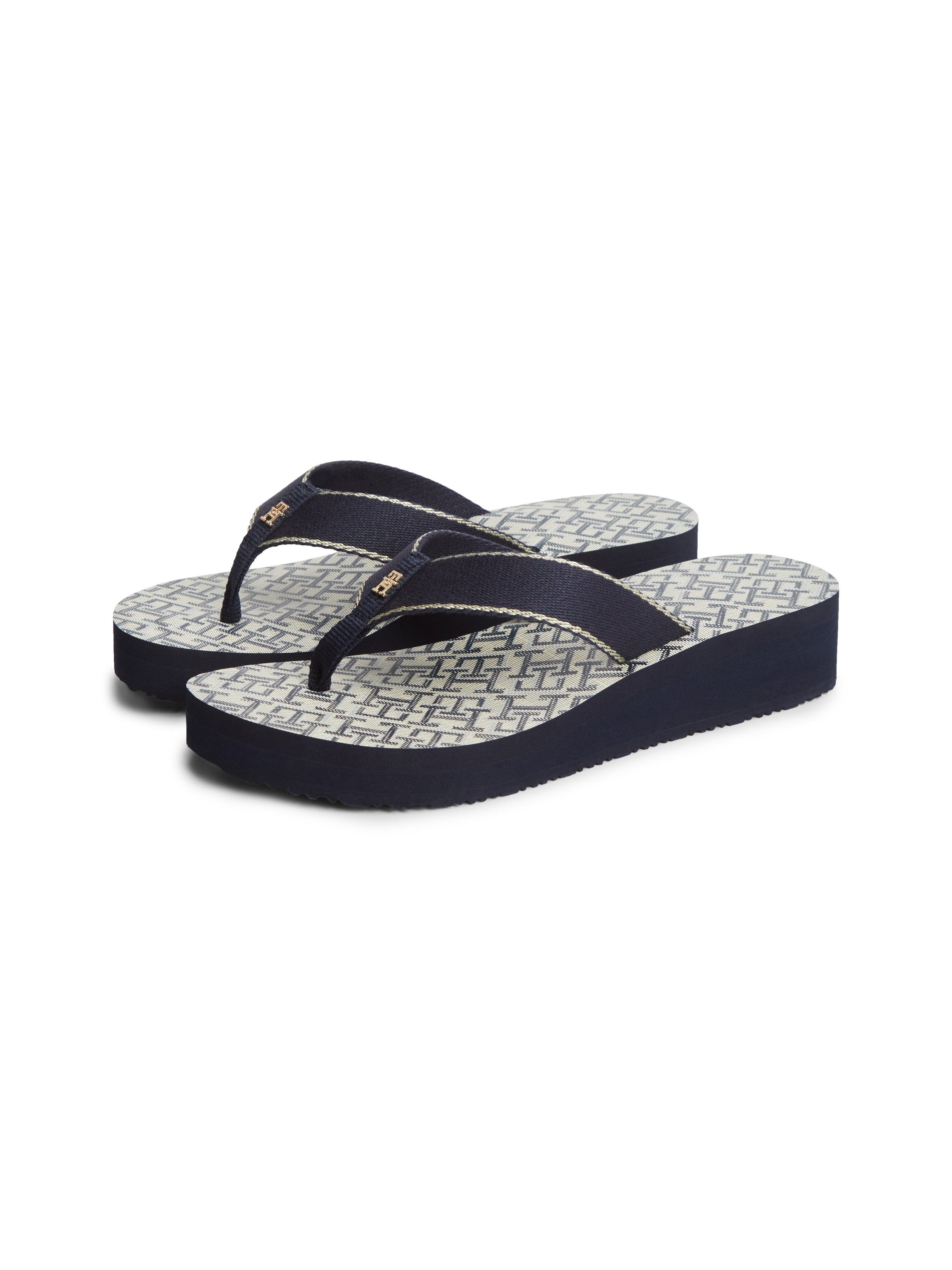 Tommy Hilfiger TH MONOGRAM MID WEDGE SANDAL Zehentrenner Sommerschuh, Dianette mit logobedruckter Innensohle