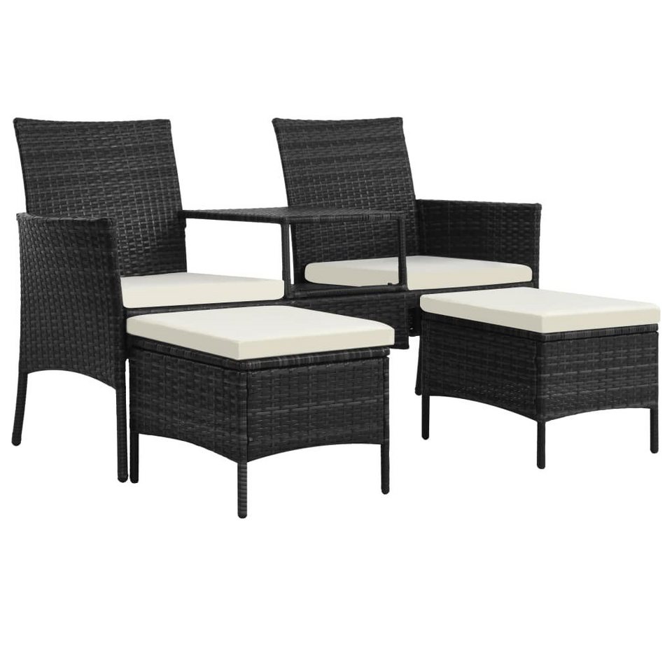 vidaXL Gartensockel »vidaXL 2-Sitzer-Gartensofa mit Tisch & Hocker Poly Rattan Braun/ Grau/Schwarz«