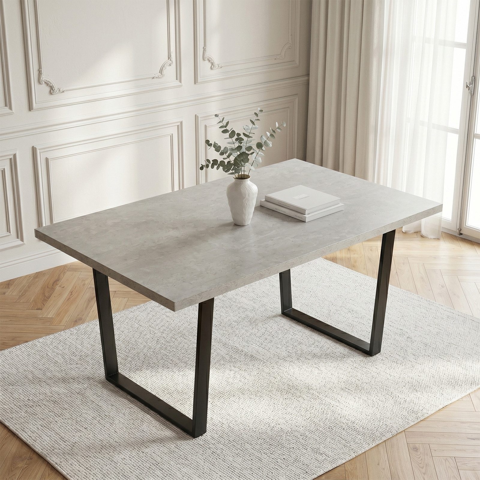 Jiexi Esstisch Esstisch 110x70cm rechteckig MDF-Platte mit U-Metallgestell