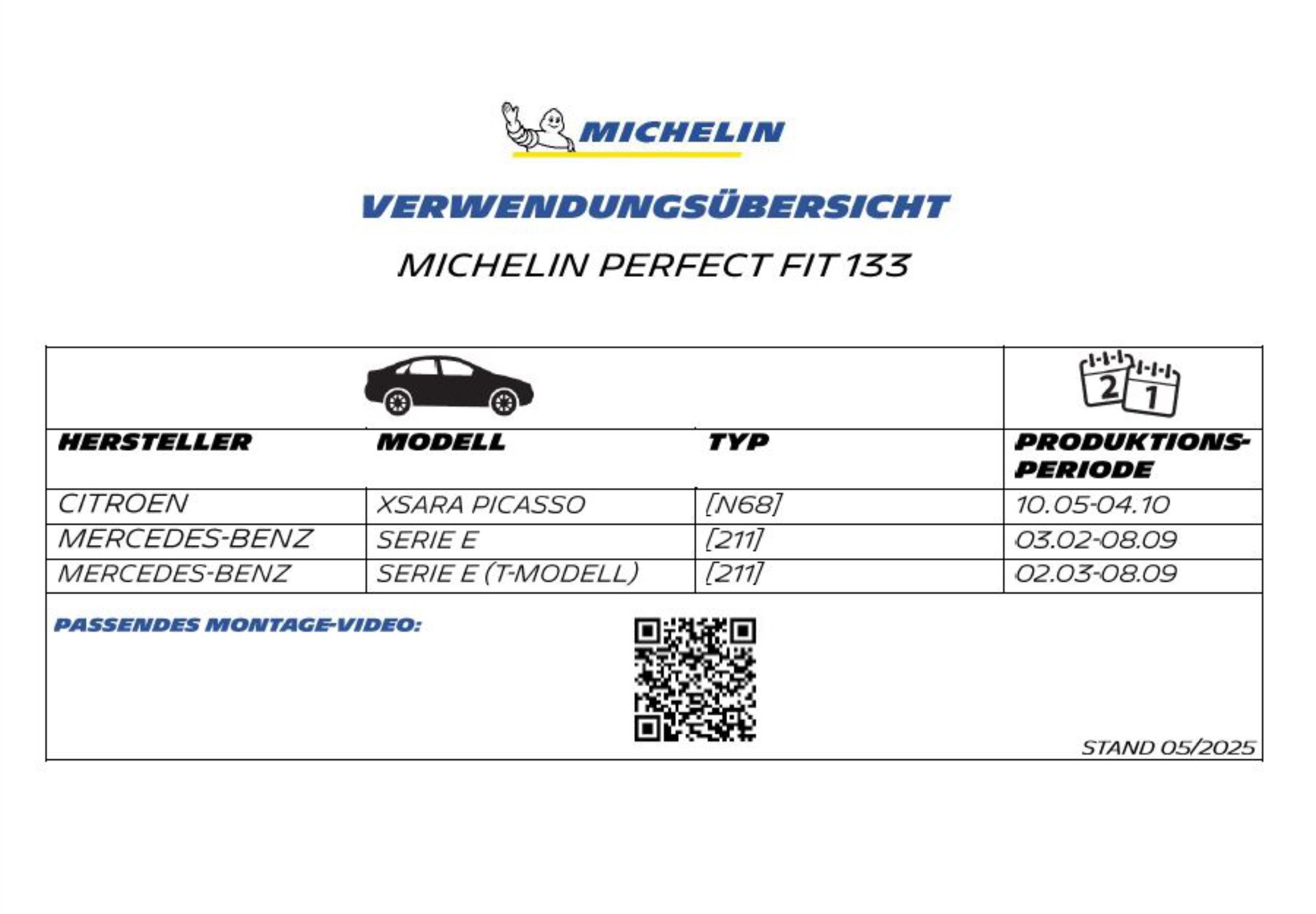 Michelin Scheibenwischblätter Perfect Fit 133 Scheibenwischer 2er Set MB E Serie Picasso Xsara uvm.