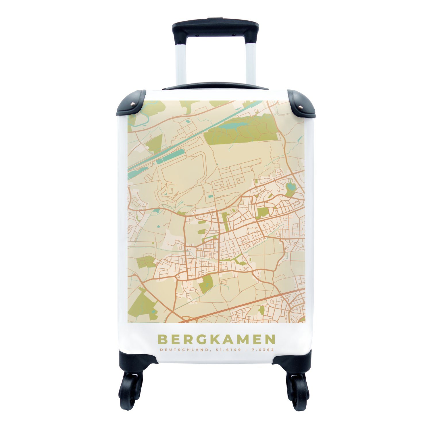 MuchoWow Handgepäckkoffer Bergkamen - Karte Reisetasche für Ferien, Trolley, Vintage, - 4 - Reisekoffer mit rollen, Rollen, Stadtplan Handgepäck