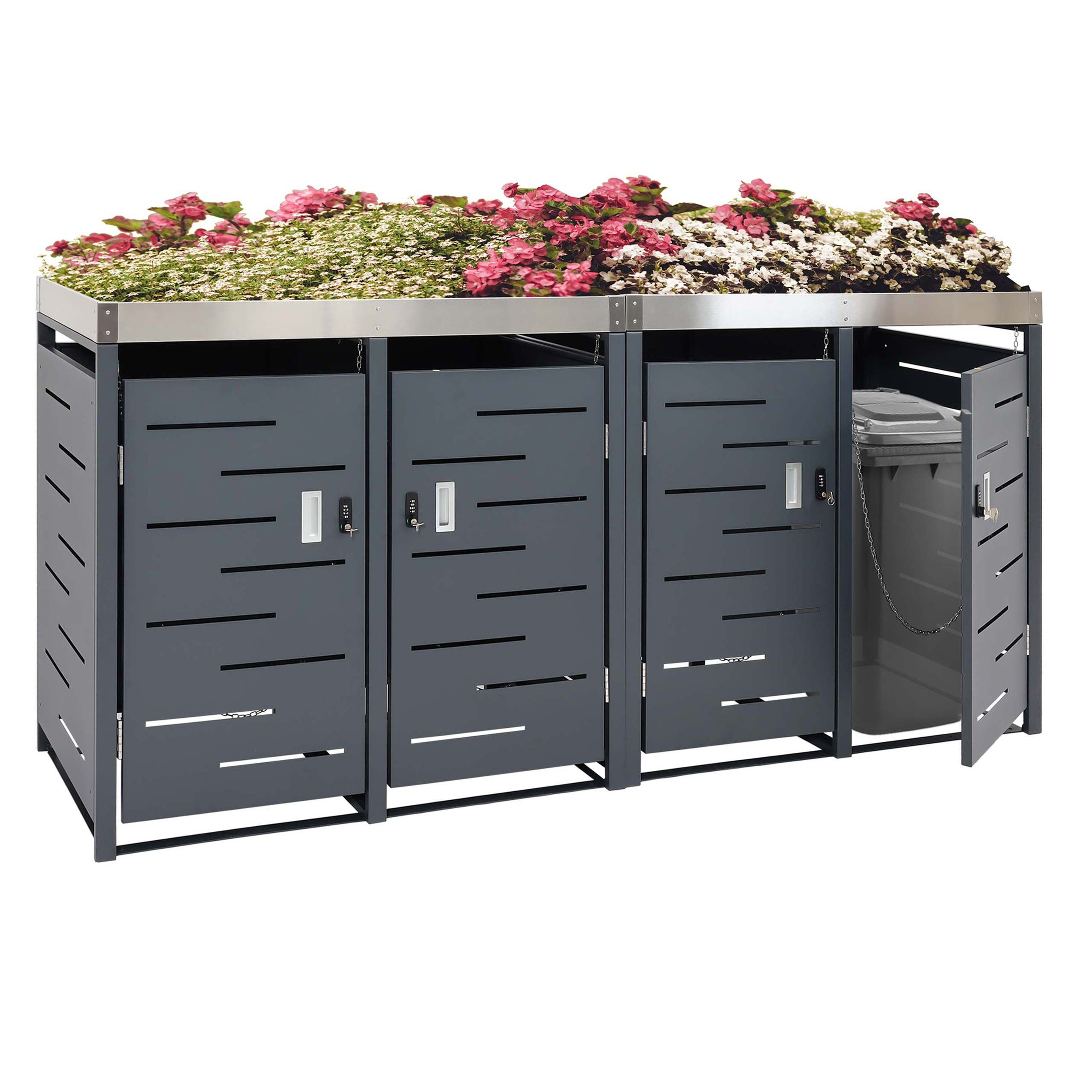 MCW Mülltonnenbox MCW-H40b-4, Mit Kippvorrichtung, Wasserablauflöchern, Magnetischer Türverschluss