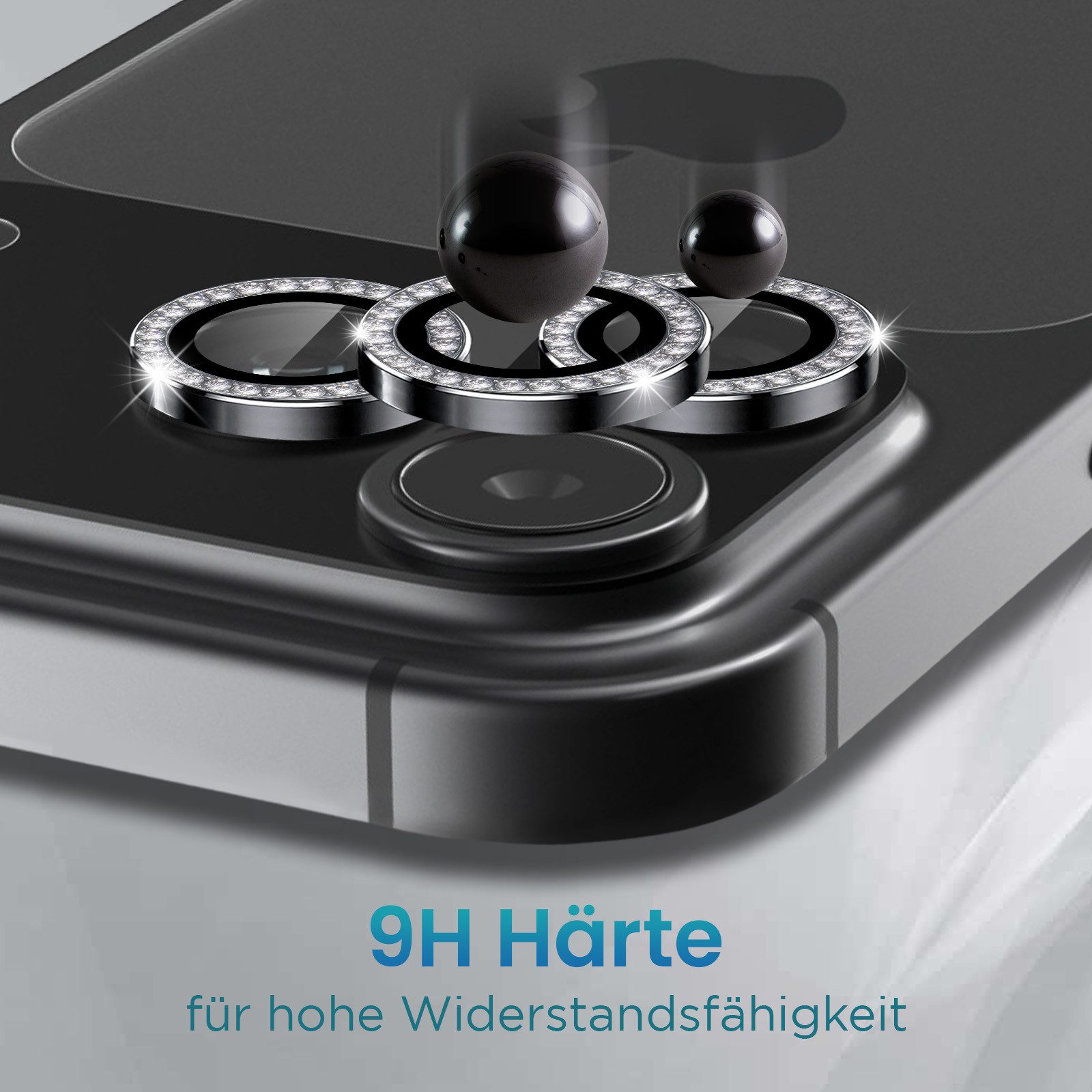 Tec-Expert Kameraschutzglas 9H Kameraglas Set in Schwarz mit Schmuckstein für Apple iPhone 17 Pro für Apple iPhone 17 Pro, Linsenschutzglas Set, 1 Stück, Kamera – Bild 4 von 5