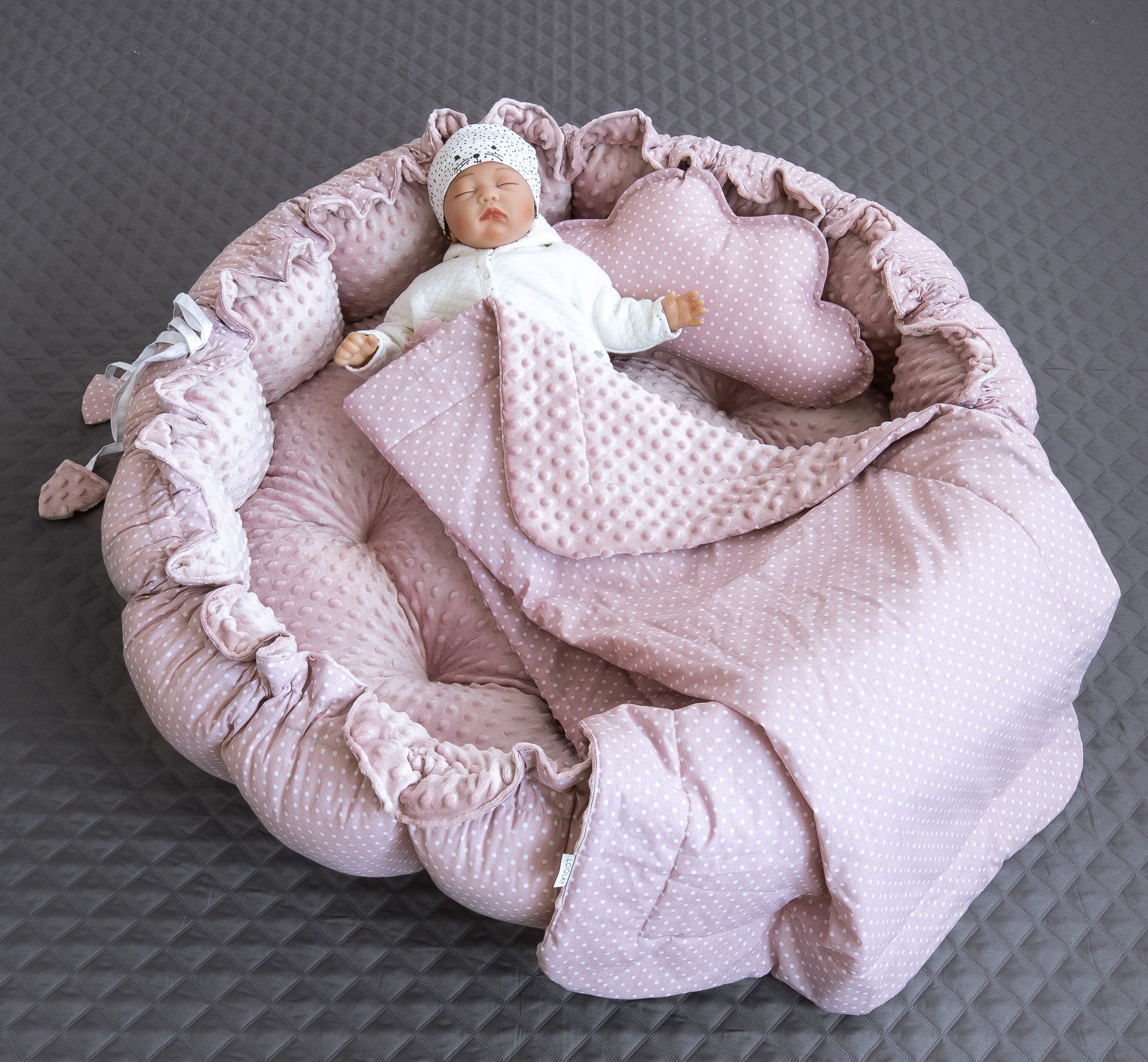 Bettnestchen PUNKTE Rosa/ MINKY ENGELSNEST Nestchen Babynest Unterlage
