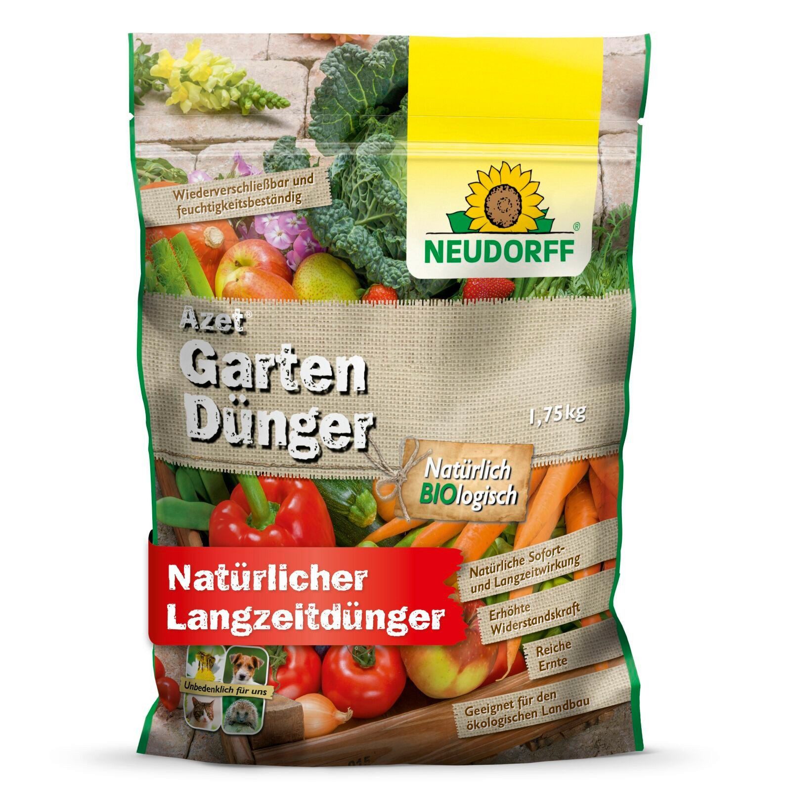 Neudorff Gartendünger Azet GartenDünger 1,75 kg, organischer Langzeitdünger mit natürlicher Sofort- & Langzeitwirkung, unbedenklich für Mensch und Tier